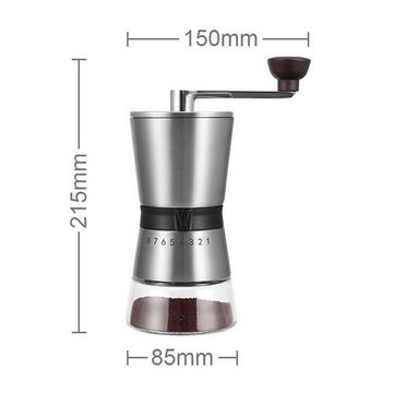 DOPWii Kaffeemühle Manuell/Hand mit Keramikmahlwerk,Espressomühle mit 8 Mahlstufen