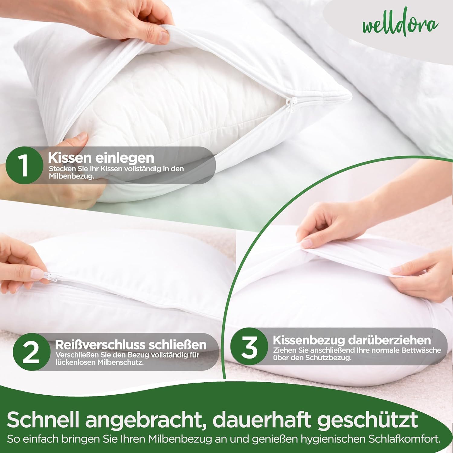 Welldora Kissenbezug für Allergiker, Milbenbezug Kissen, fachärztlich getestet, (1 Stück), Encasing gegen Milben & Bettwanzen ǀ Allergiker Bettwäsche