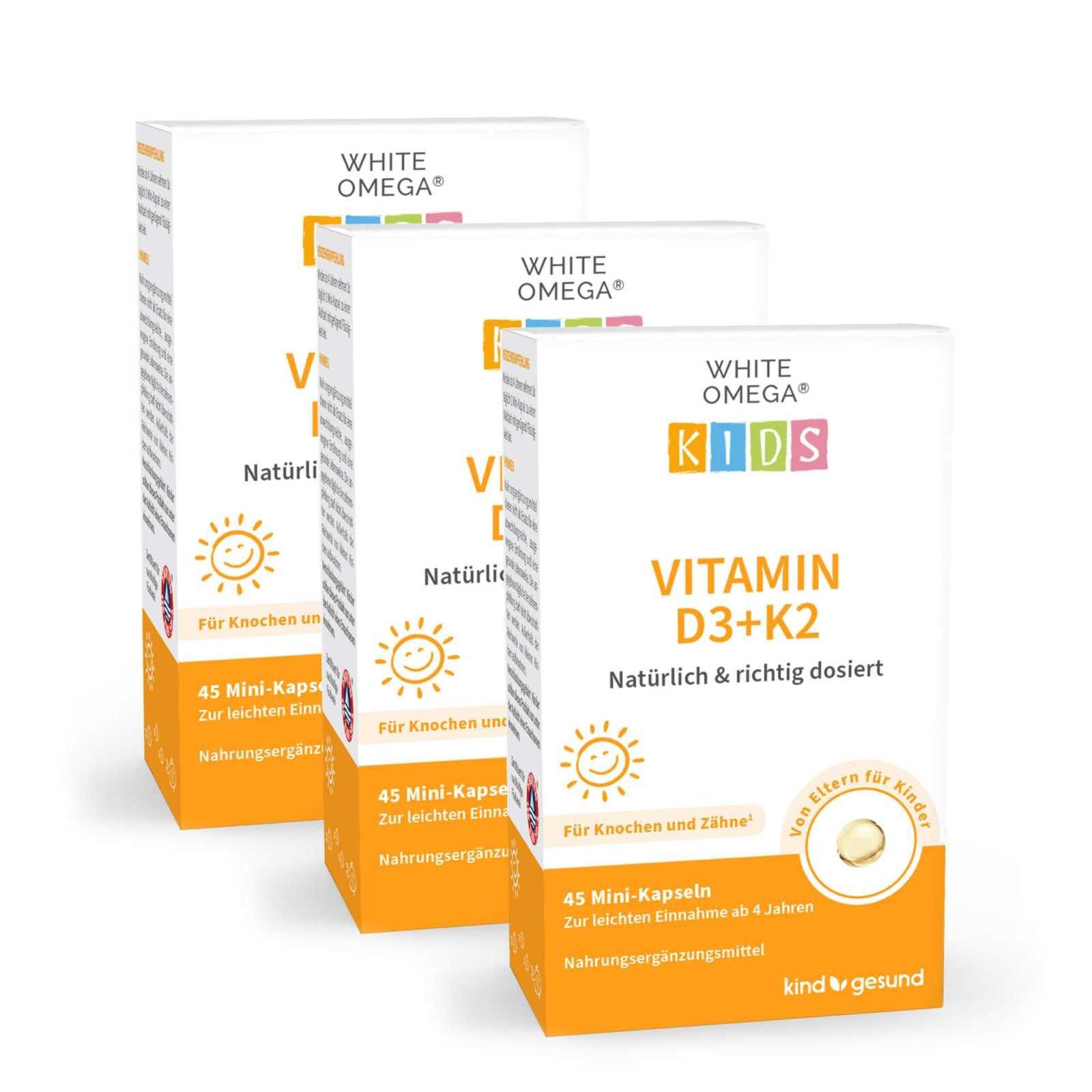 kindgesund Vitamin D3+K2 für Kinder mit Omega-3 - WHITE OMEGA® Kids Kapseln