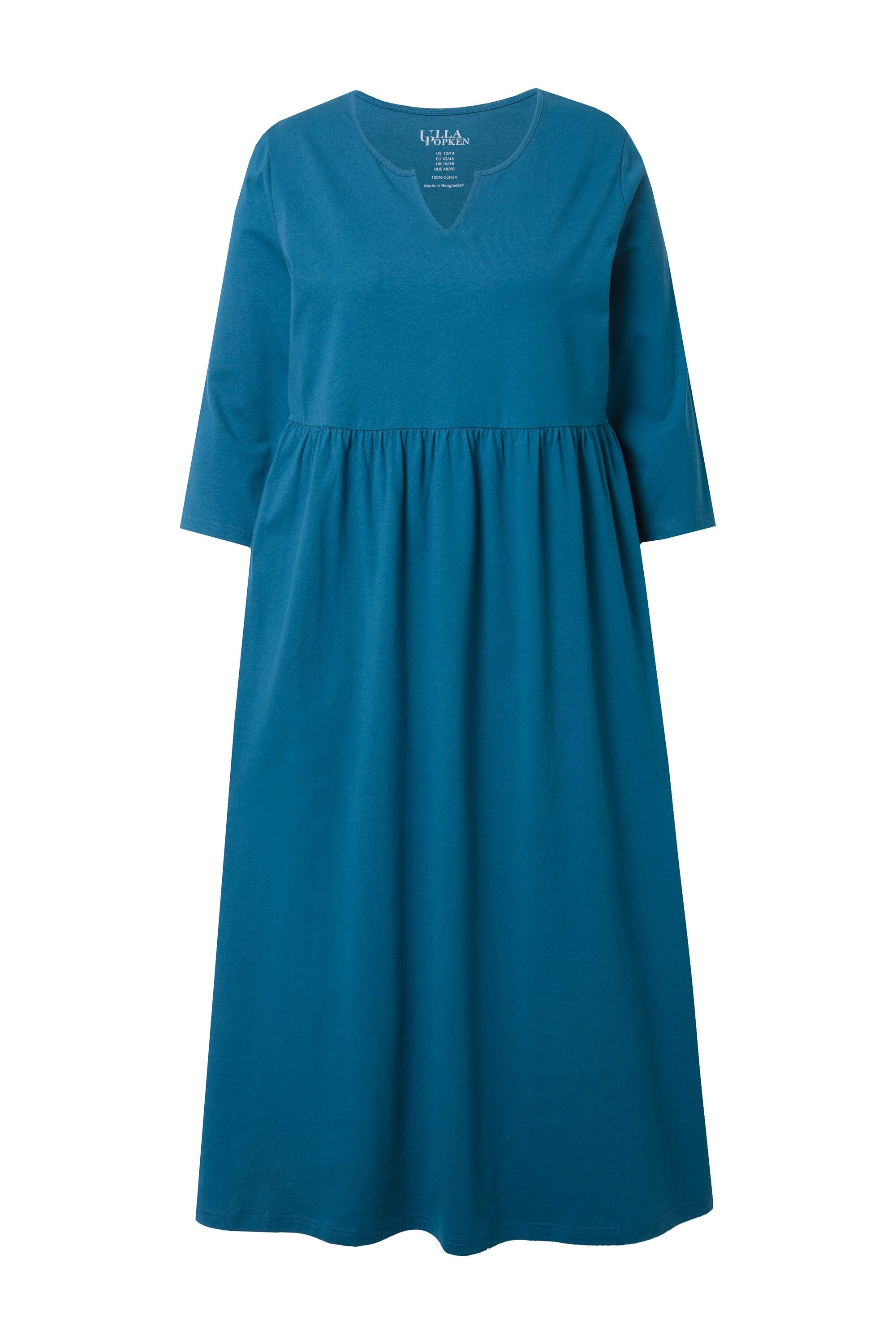 Ulla Popken Maxikleid Jerseykleid A-Linie Tunika-Ausschnitt 3/4-Arm günstig online kaufen