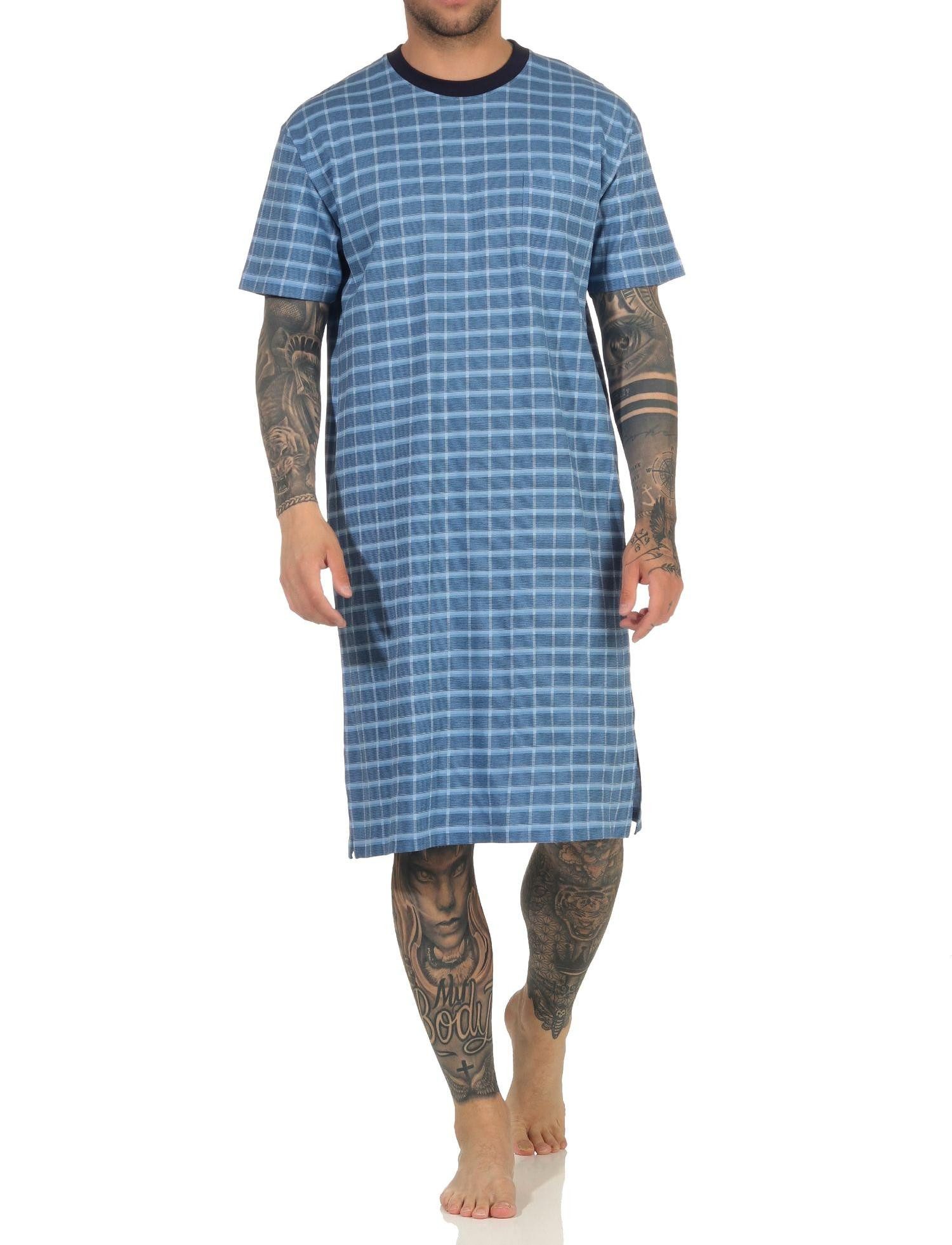 Pyjama Herren kurzarm Nachthemd in Karo Optik - auch in Übergrößen