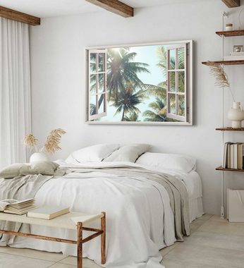 Sinus Art Leinwandbild Wandbild 120x80cm Fensterbild Palmen Süden Karibik Sommer Sonne Sonnen, (1 St)