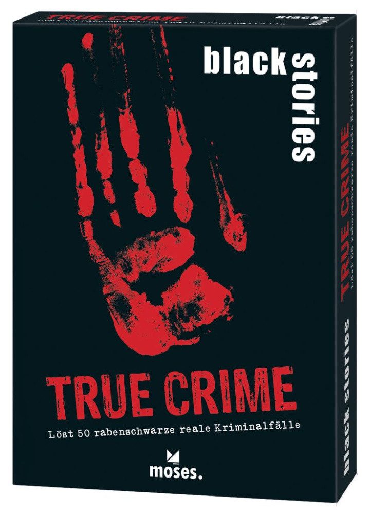 Moses. Verlag Spiel Black Stories True Crime Kartenspiel, 50 Rätsel um reale Kriminalfälle