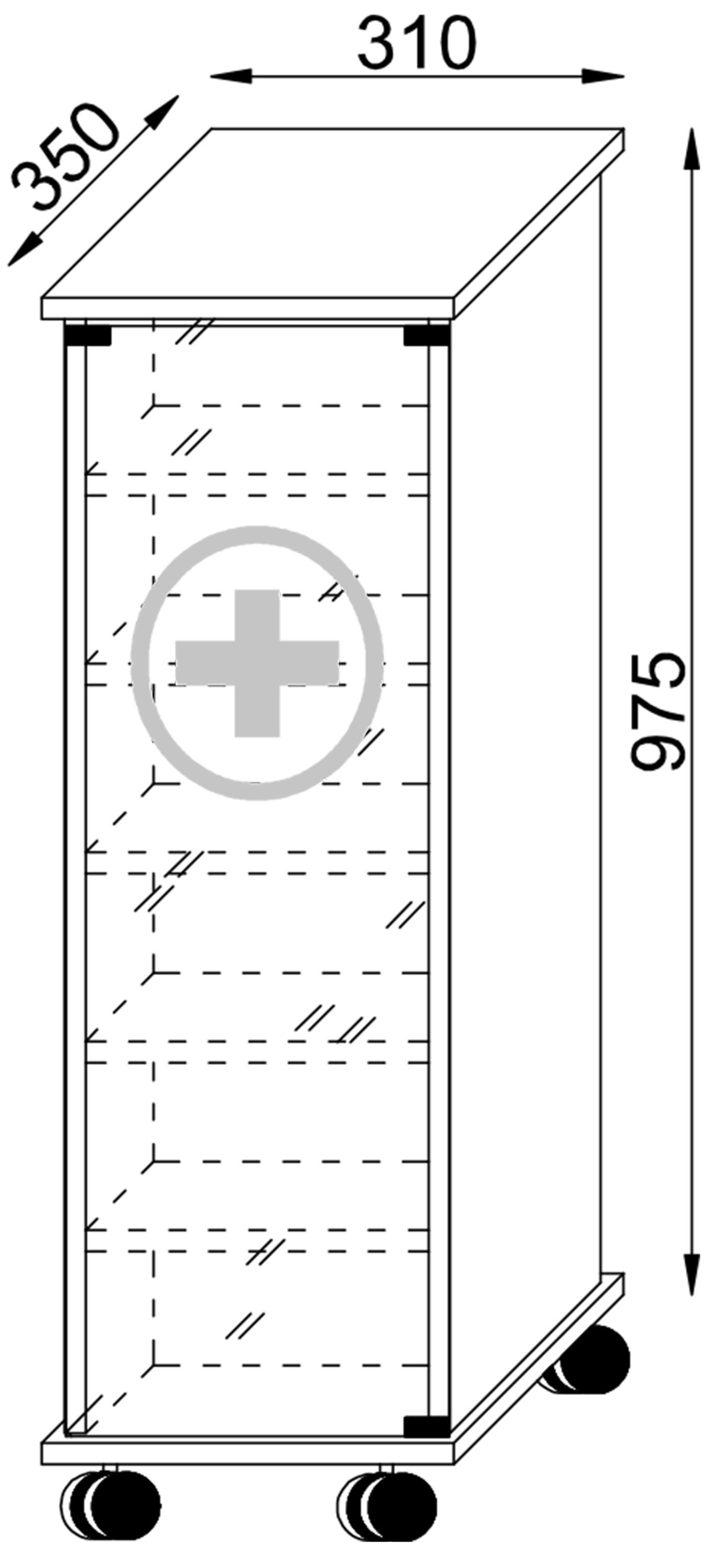 VCM Medizinschrank Medikamentenschrank Nilusa H. 98 x B. 31 x T. 35 Apothekerschrank abschließbar, rollbar