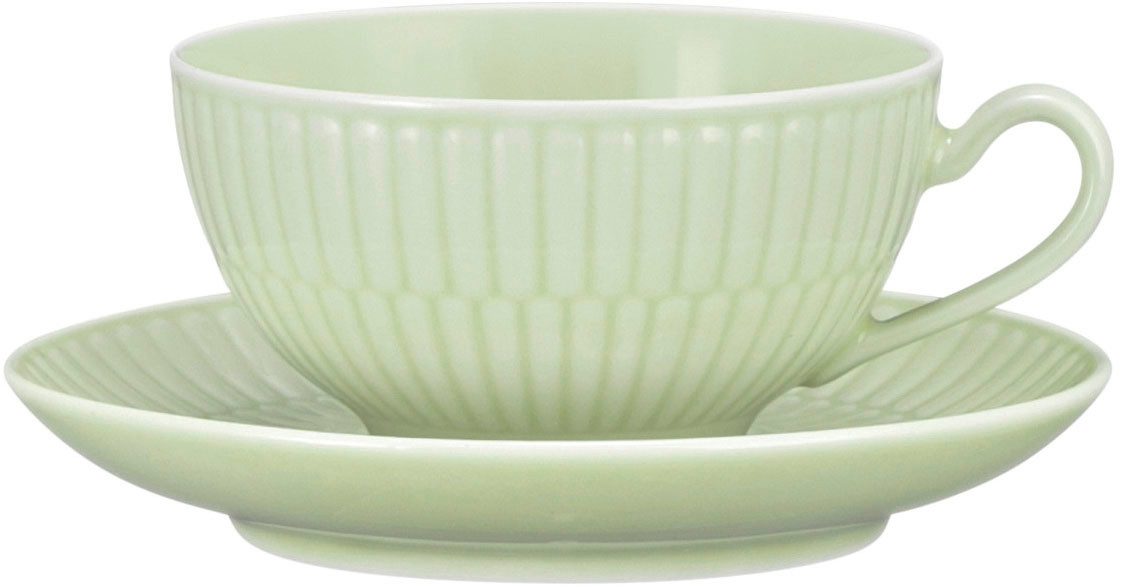 Seltmann Weiden Geschirr-Set Teeservice 18-teilig klein Amina seladon (18-tlg), 6 Personen, Porzellan, Teller, Tassen, grün, Amina