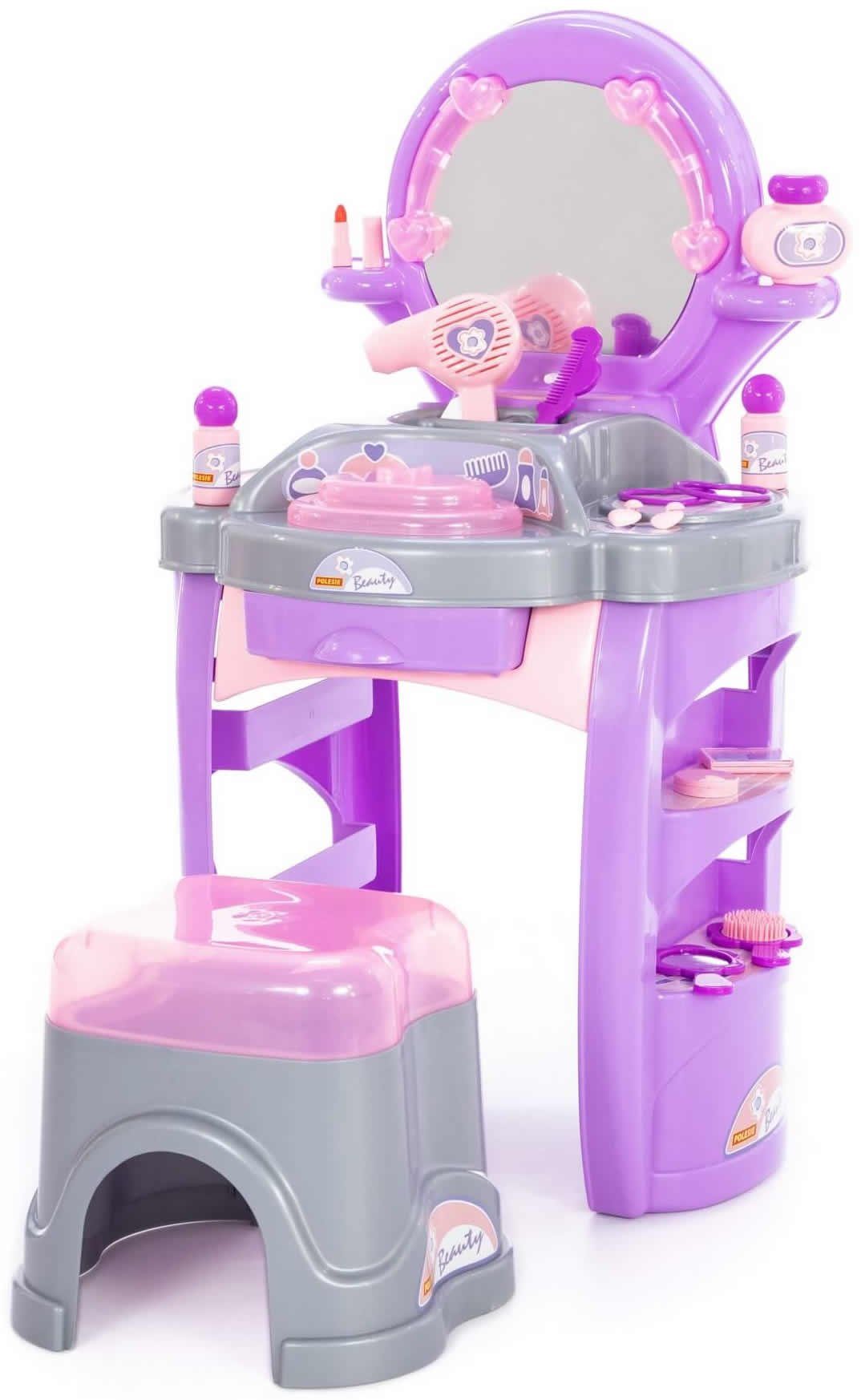 Polesie Spielzeug-Frisierkoffer Kinder Beauty-Salon Diana Nr. 4 inkl. Hocker Zubehör 15-tlg. und Licht, (15-tlg)