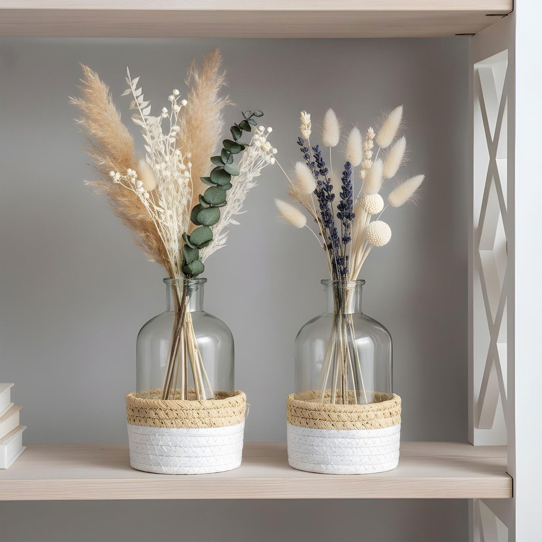 Levandeo® Dekovase, 2er Set Vase H16cm Transparent Glas Natur Weiß Boho Design Dekovase