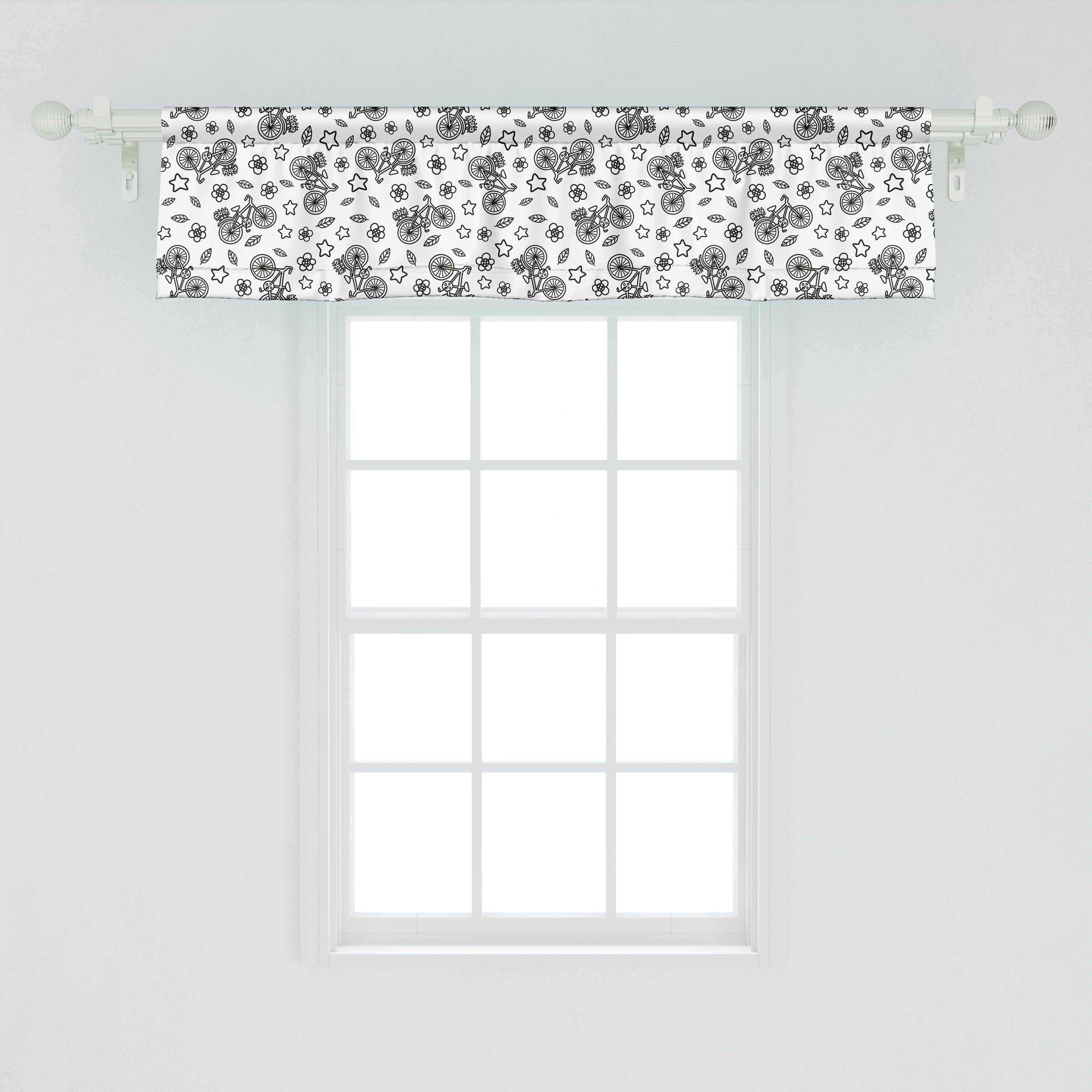 Microfaser, mit Schlafzimmer für Dekor Vorhang Scheibengardine Küche Sterne Blumen Schwarz Volant in Fahrrad Stangentasche, Abakuhaus,