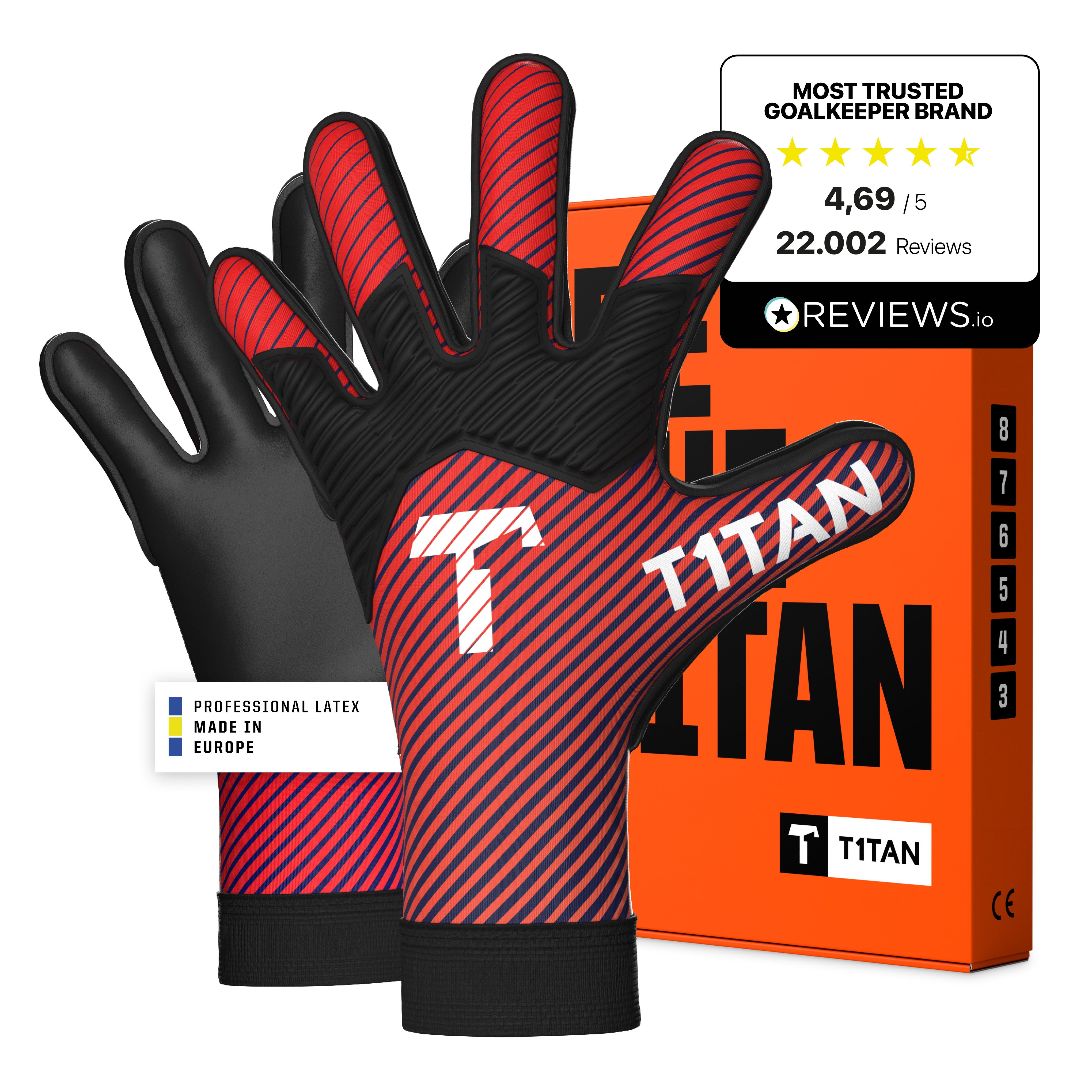 T1TAN Torwarthandschuhe Kinder, AROX Red, Größe 3-8, Alter 3-14 Jahre