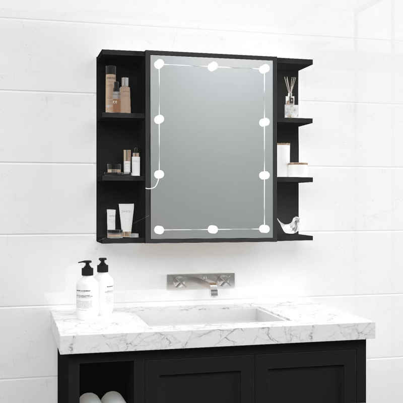 vidaXL Badezimmerspiegelschrank Spiegelschrank mit LED Schwarz 70x16,5x60 cm (1-St)