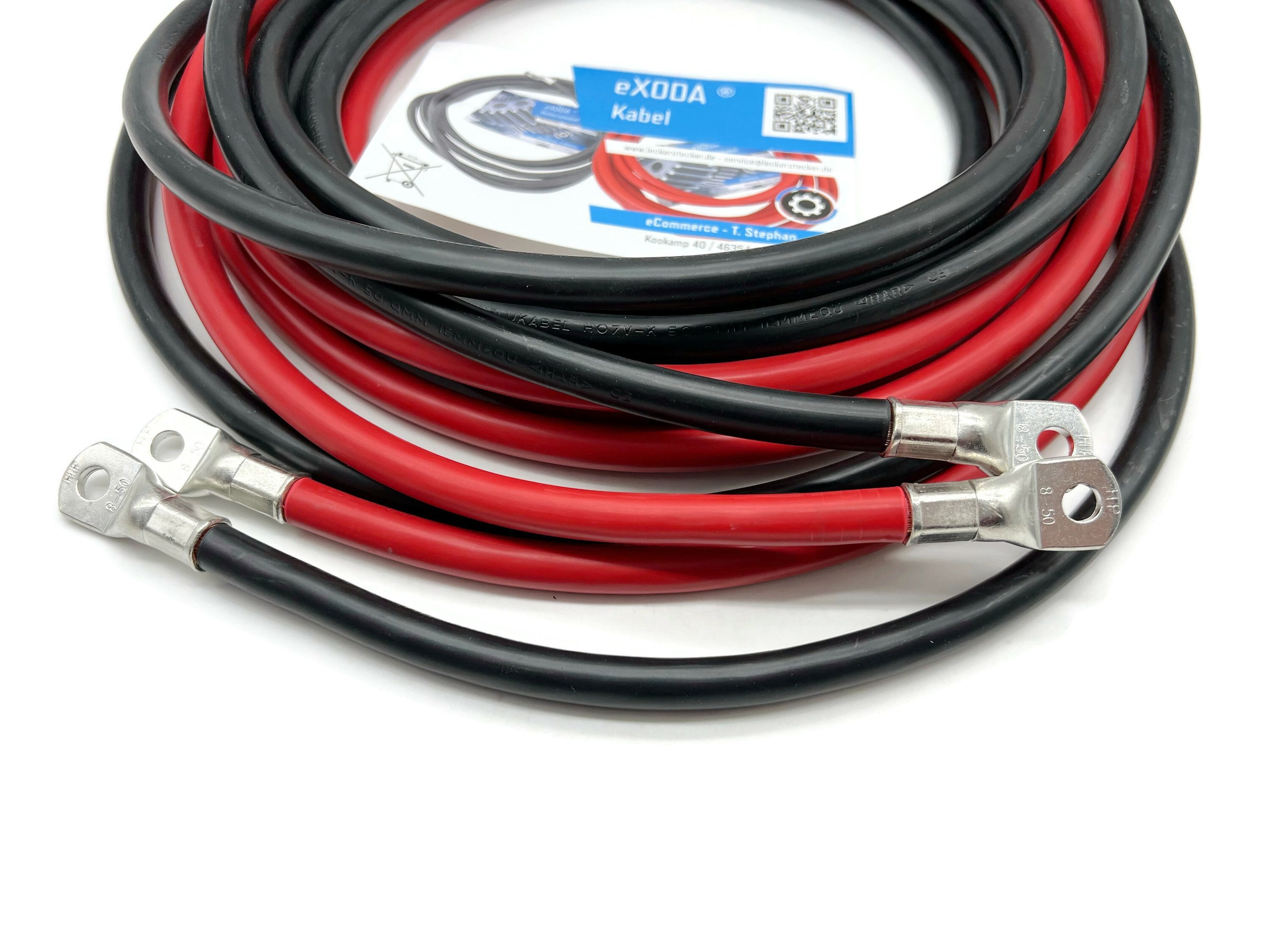 eXODA 50 mm2 M8 M8 Batteriekabel, Rot und Schwarz, (500 cm), 99% Kupfer