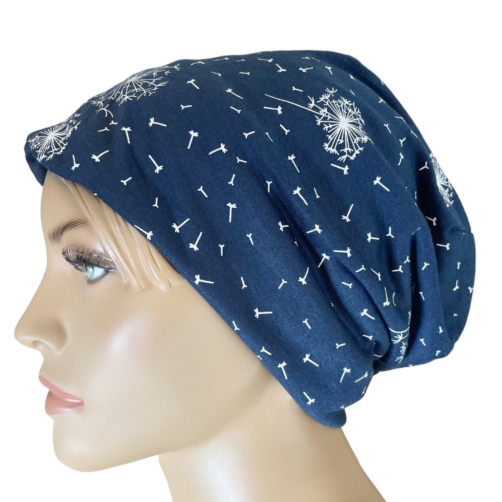 Pusteblume, Damen Taschen4life dunkelblau Sommermütze Motiv Longbeanie leichte Beanie Slouch Beanie, Mütze