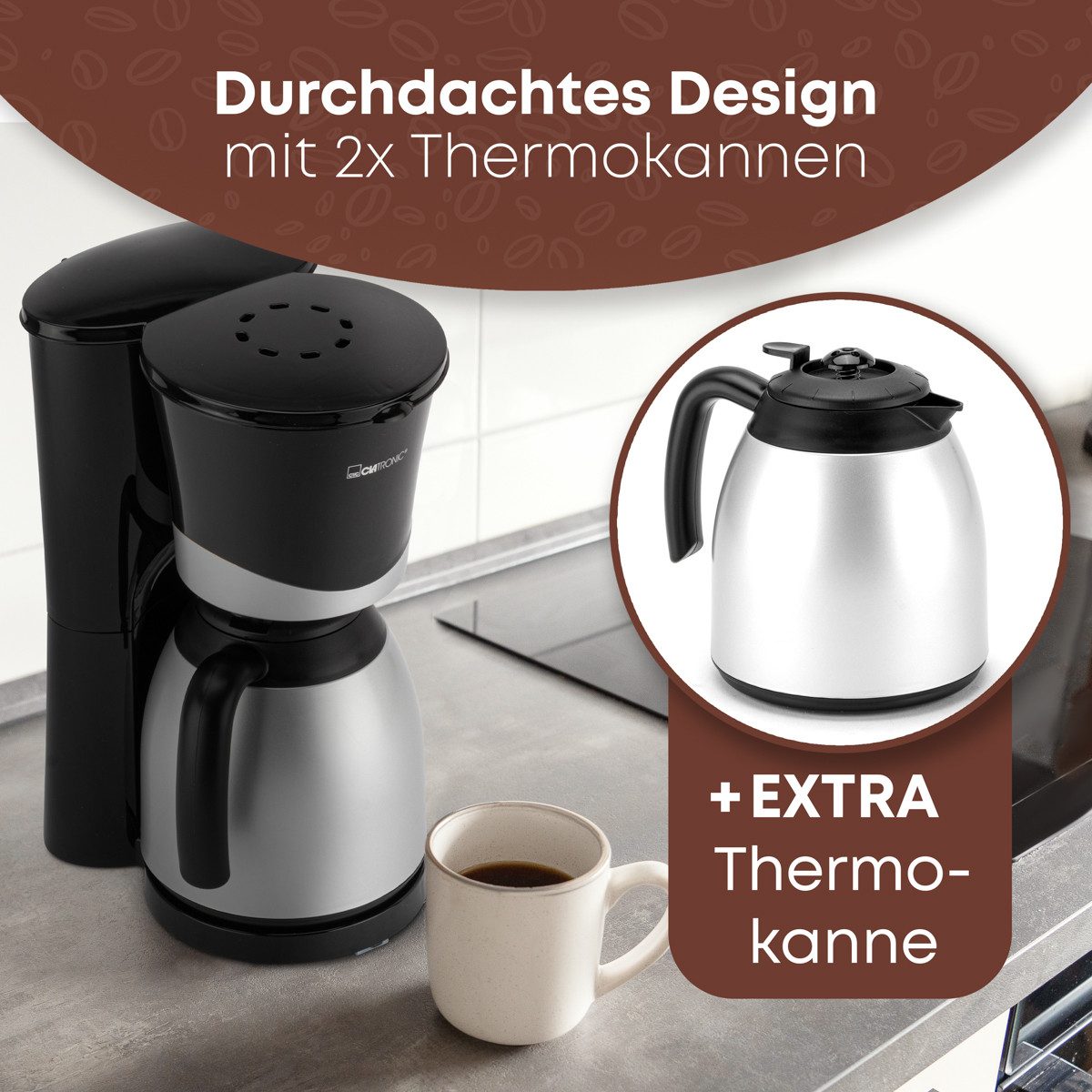 CLATRONIC Filterkaffeemaschine KA 3328, für 8-10 Tassen Kaffee, inkl. zweiter Thermokanne