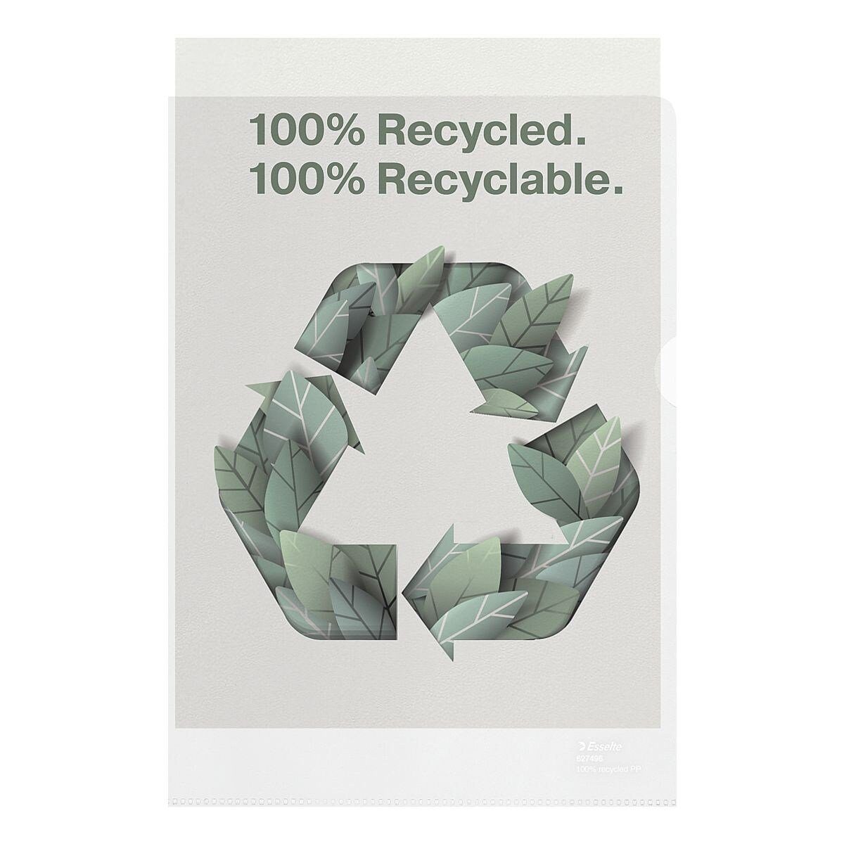 ESSELTE Prospekthülle 100% recycelt, 100 Stück, Format A4, oben / seitlich offen, genarbt