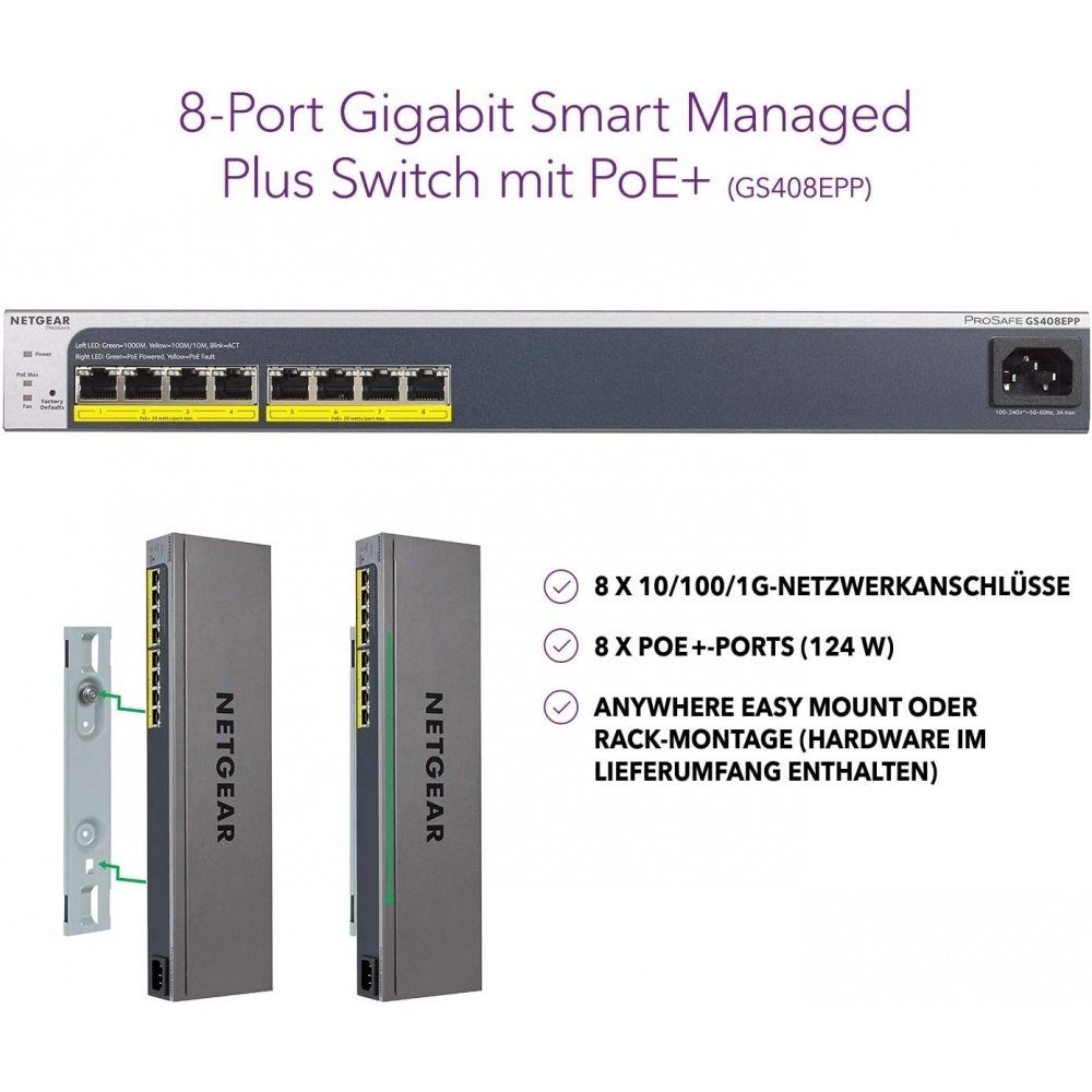 Gigabit Netzwerk - GS408EPP Ethernet 8-Port PoE+ grau/schwarz NETGEAR Netzwerk-Switch - Switch