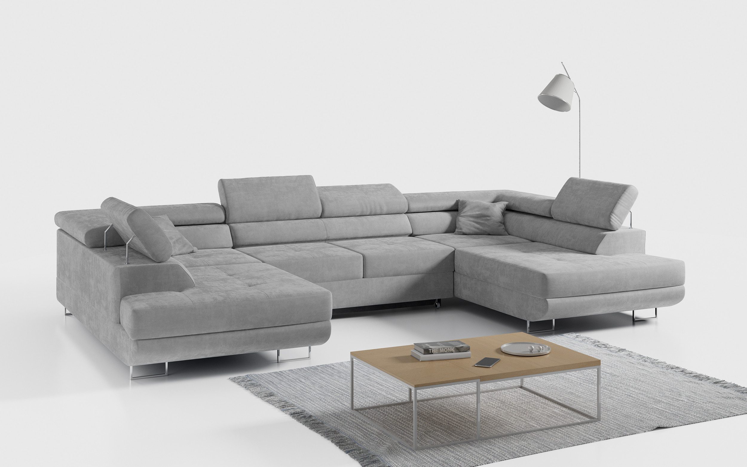 MKS MÖBEL Ecksofa GUSTAW U, Set, Wellenfedern, T30-Schaum, Bettkästen, Kopfstützen, Wohnzimmer - Wohnlandschaft, U-Form Couch mit Schlaffunktion
