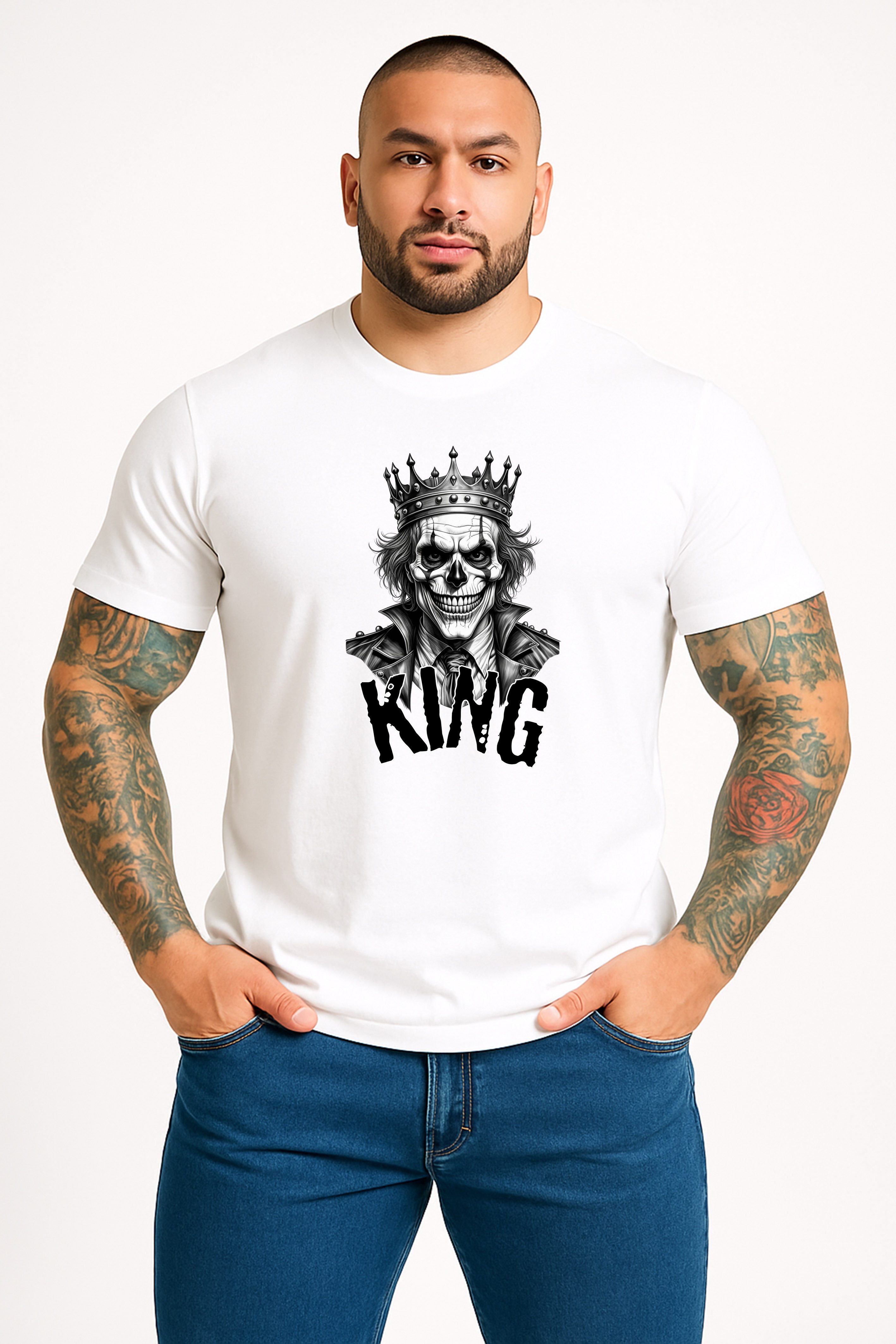 Banco T-Shirt Herren "KING" mit Totenkopf-König Print, Streetwear Skull Design Unifarben
