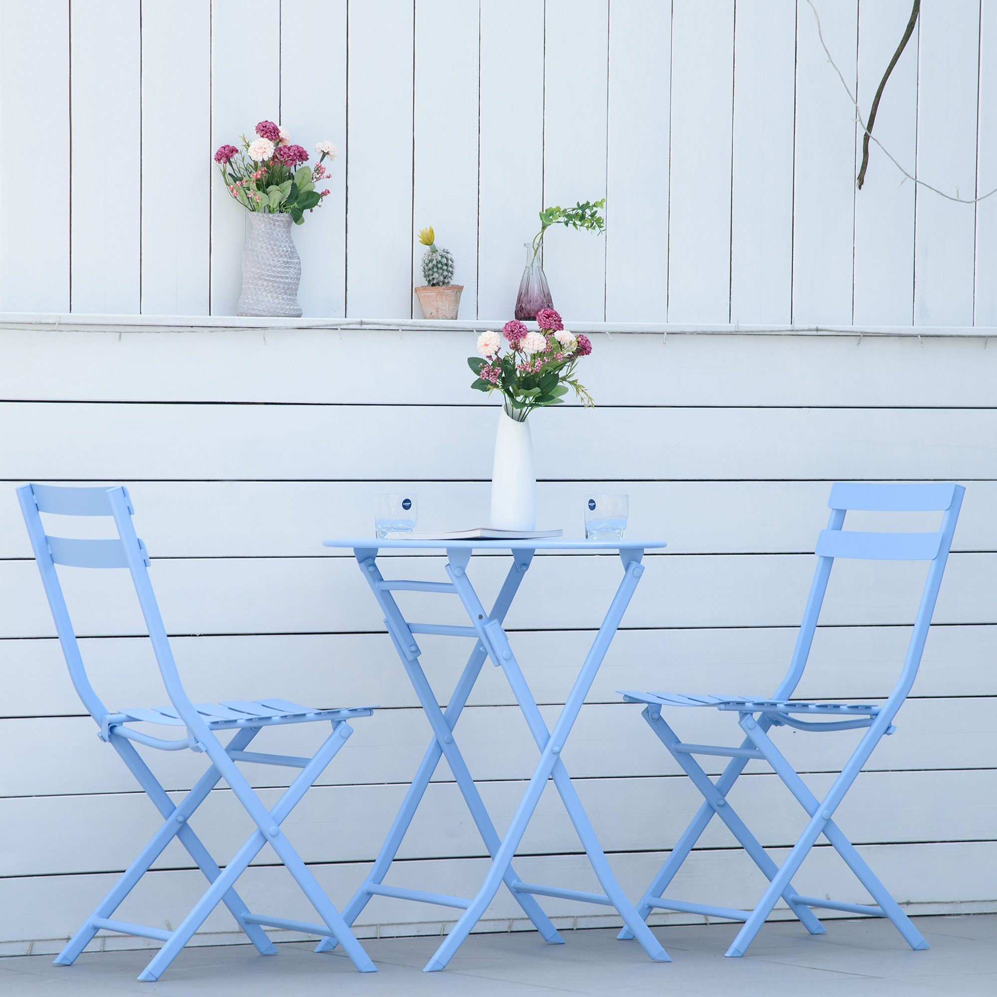 Sitzgruppe im Gartenmöbel-Set kompaktem hellblau Design Outsunny
