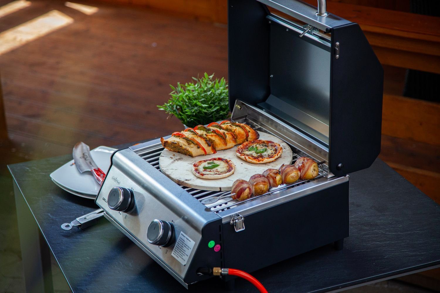 v2 - G201E Grillfürst Campinggrill Balkongrill Camping-Gasgrill 50mbar portabel Grillfürst 2-Brenner / Gasgrill