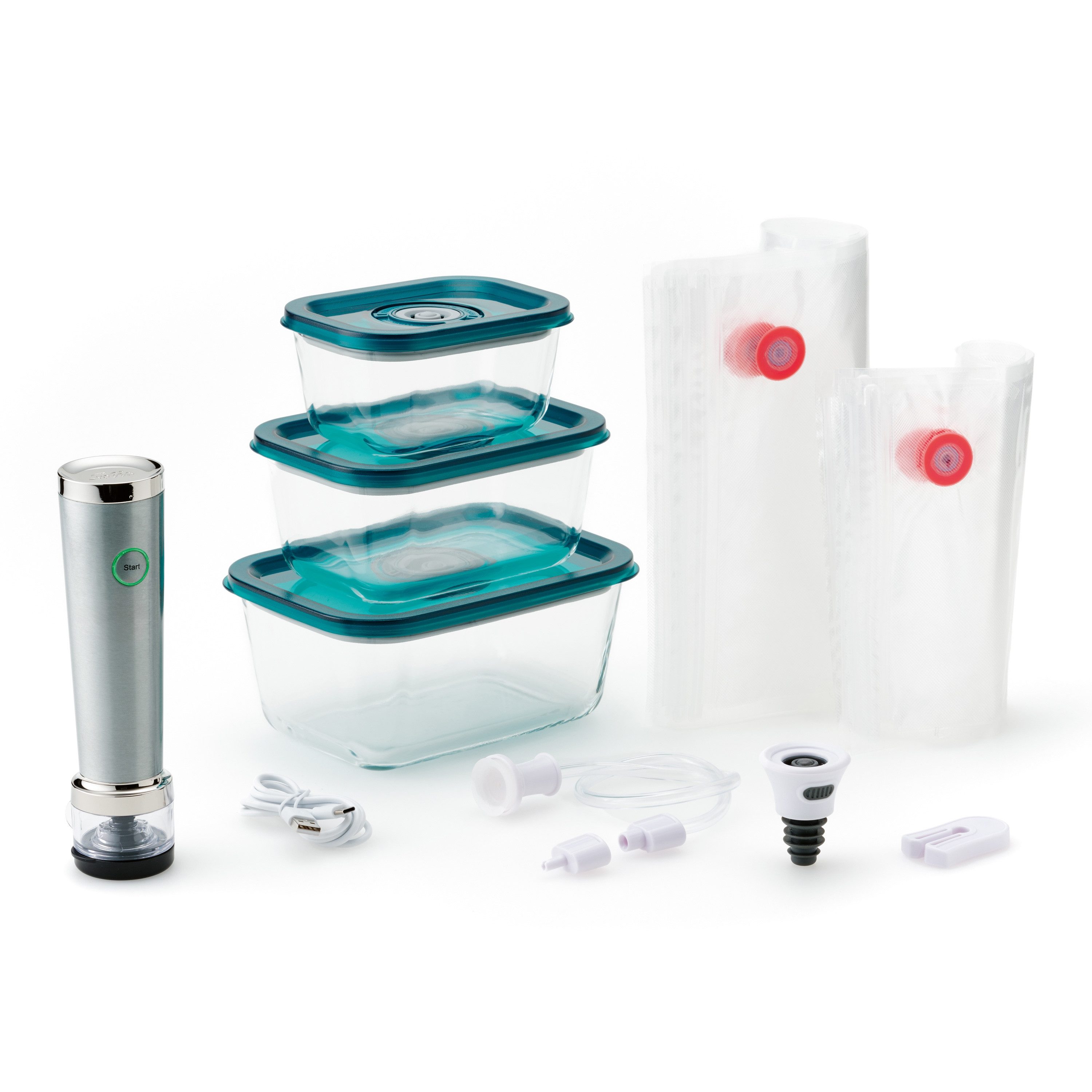 SOLIS OF SWITZERLAND Vakuumierer Vac Stick Starter Set, Typ 5707, 13W, Set mit 3 Behälter und wiederverwendbare Beutel, kabellos