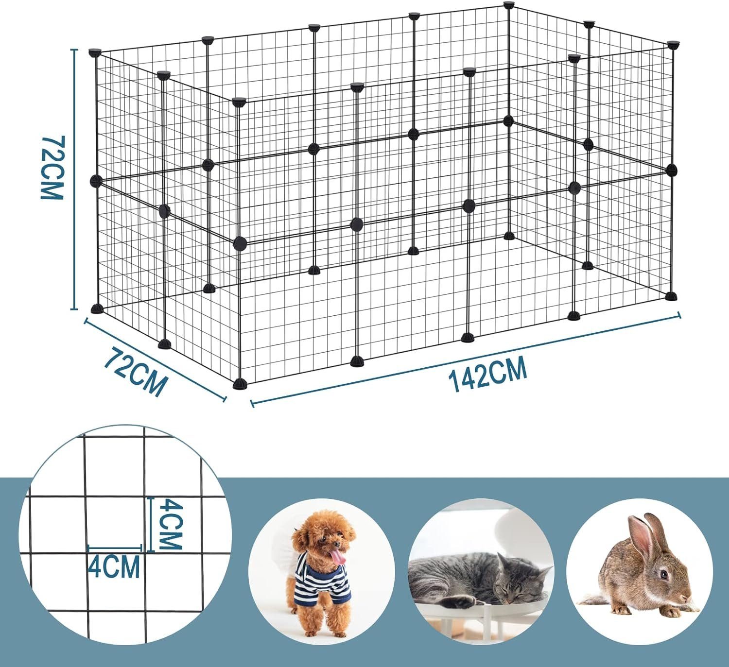 EUGAD Kleintierkäfig, Freigehege 72cm hoch Indoor DIY Laufstall