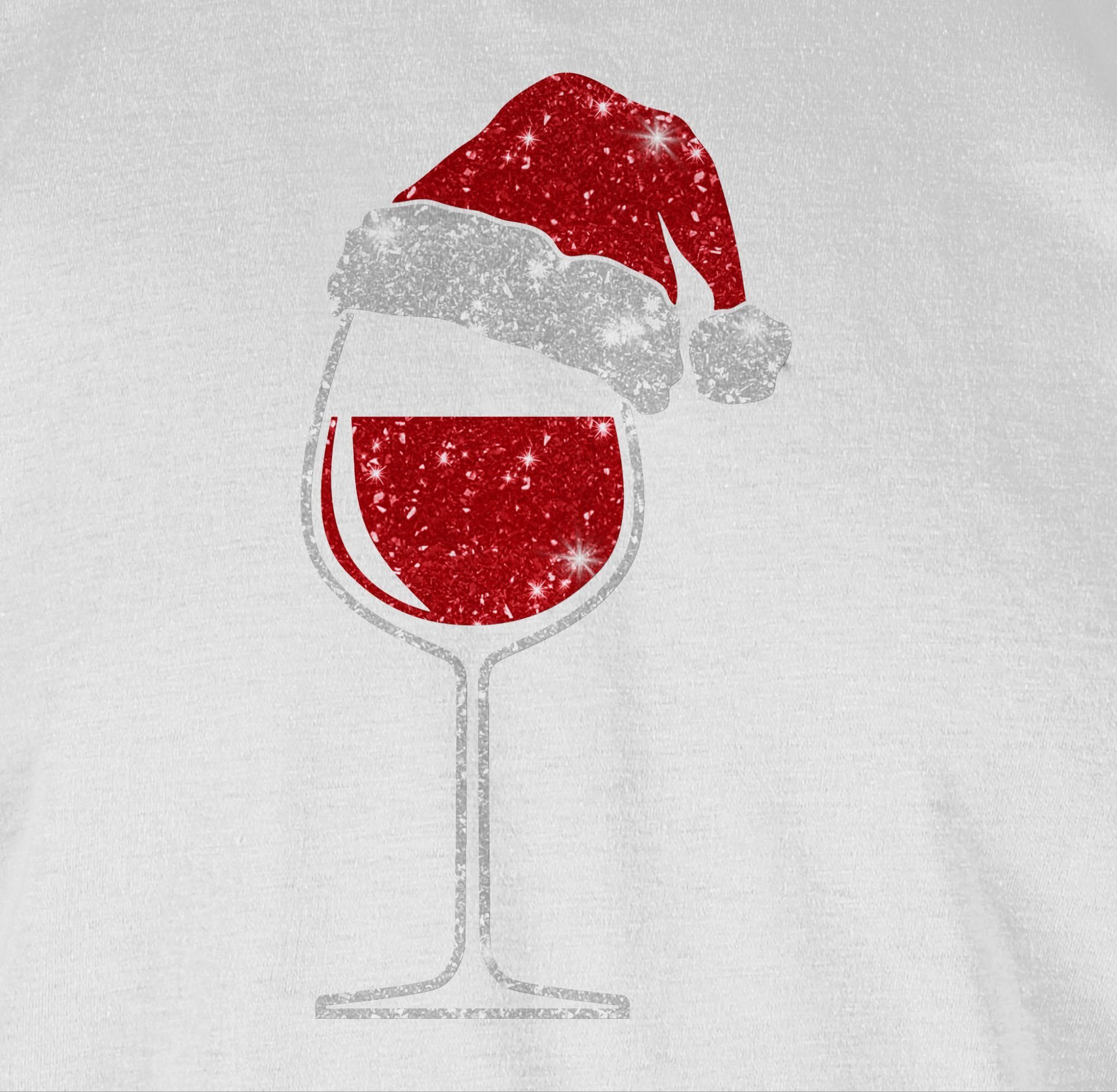 mit Kleidung Weihachten 02 T-Shirt Shirtracer Weihnachtsmütze Weiß Weinglas