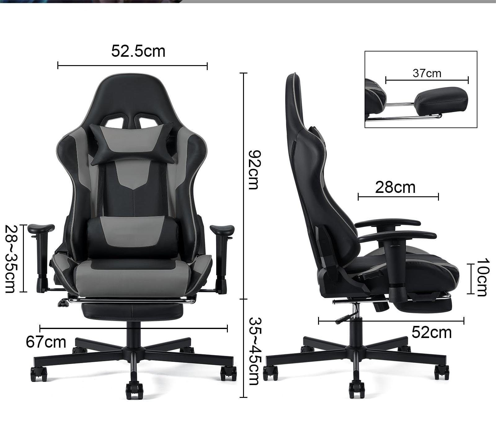 Bürostuhl verstellbaren ergonomische mit Gaming-Stuhl 90°-150° Kippfunktion, Armlehnen), Fußstütze, Rückenlehne Gaming-Stühle Nackenkissen, Fangqi (3D-Armlehnen, verstellbar, Lendenkissen Gamer-Rennstuhl mit