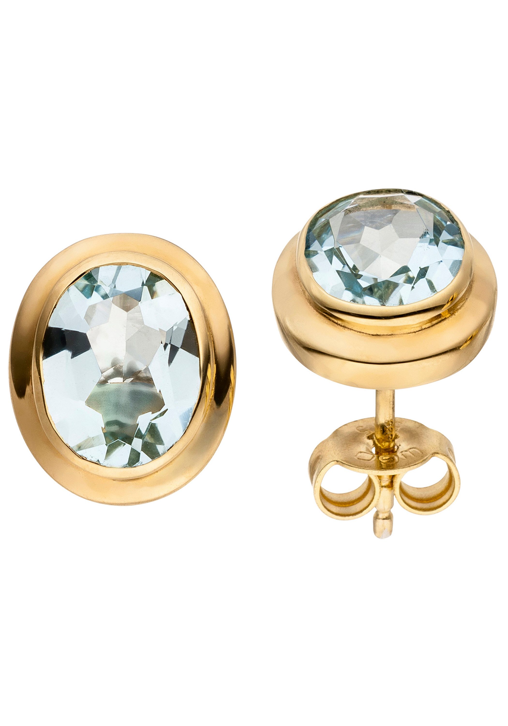 JOBO Paar Ohrstecker, oval 585 Gold mit Aquamarin