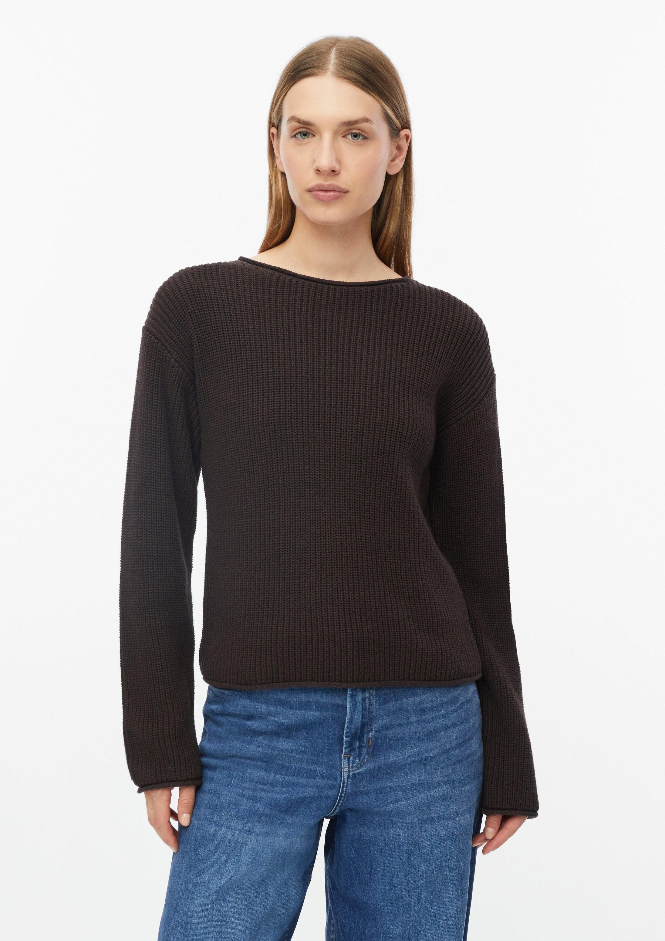 s.Oliver Longpullover Strickpullover Gerippter Strickpullover mit Rollsaum