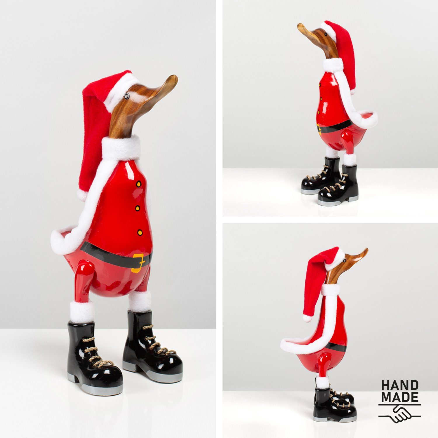 DomDeco Dekofigur Handgefertigte Deko-Figur "Ente-Santa" Holz aus