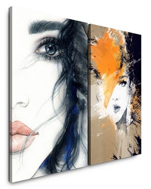 Sinus Art Leinwandbild 2 Bilder je 60x90cm Frauen Porträt sinnliche Lippen Fantasie schöne Frau Auge Malerisch Traumhaft
