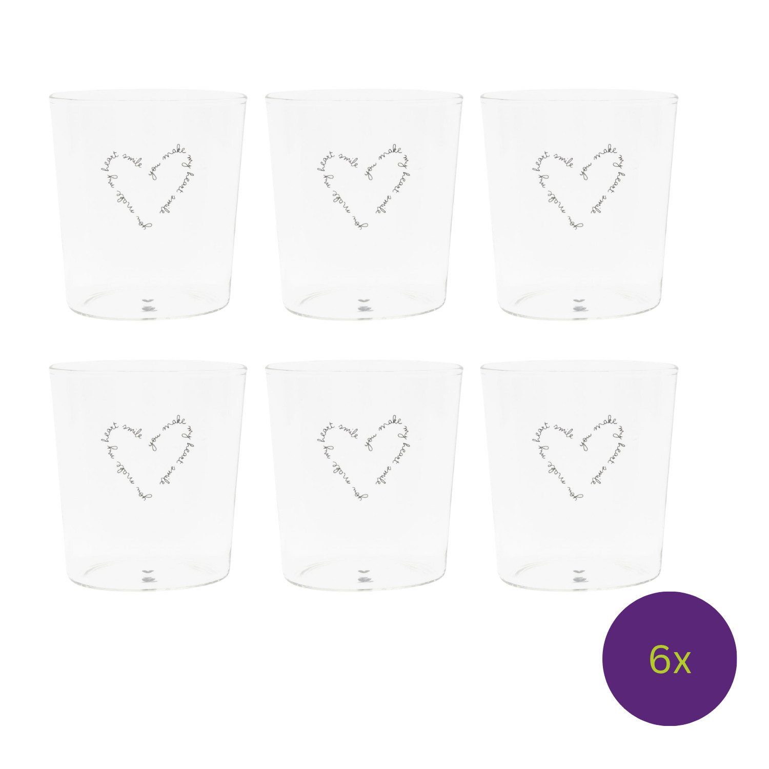 Bastion Collections Glas Schwarzes Herz, Glas, Höhe: 9cm, Farbe: Transparent, Motiv: Schriftzug