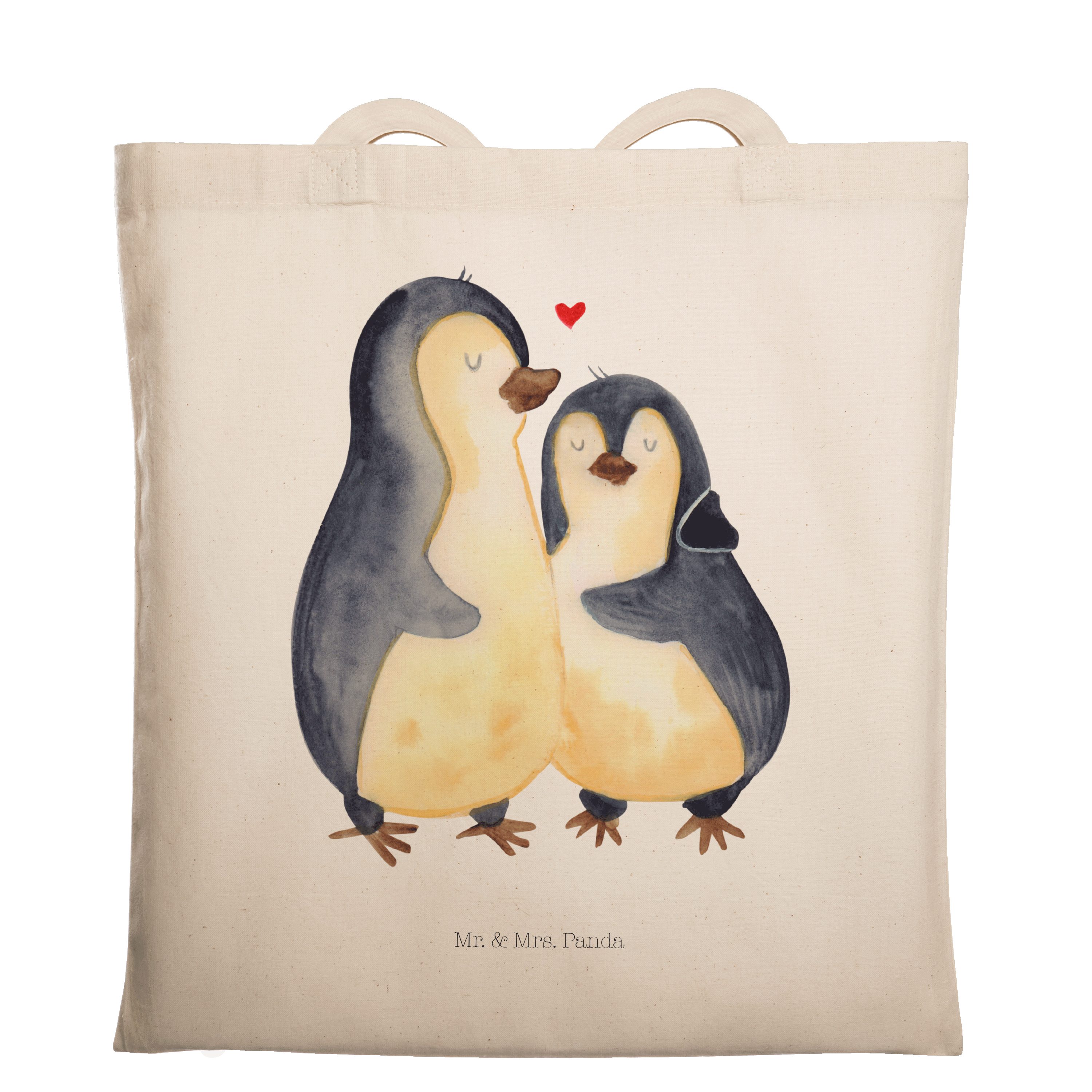 Mr. & Mrs. Panda Tragetasche Pinguin umarmend - Transparent - Geschenk, verknallt, Liebesgeschenk, (1-tlg)