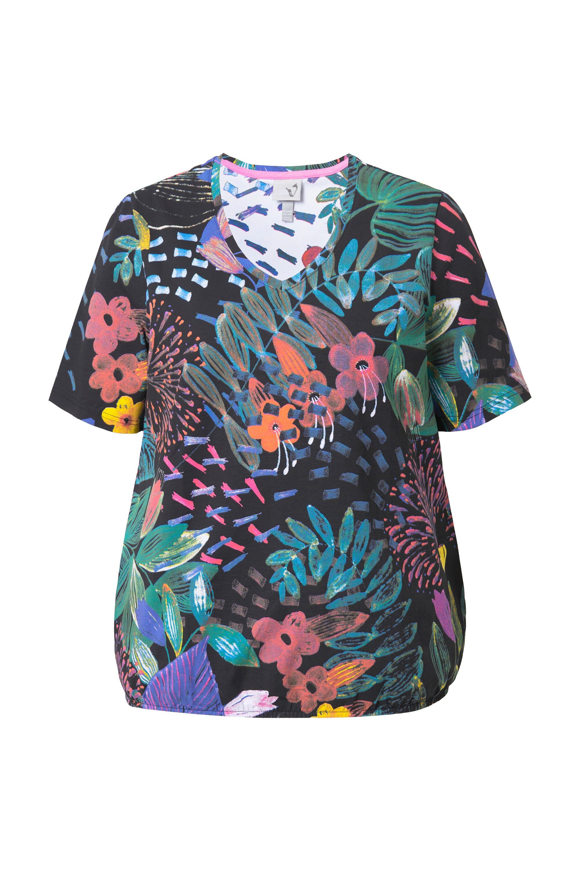 Ulla Popken T-Shirt T-Shirt Gummisaum V-Ausschnitt günstig online kaufen