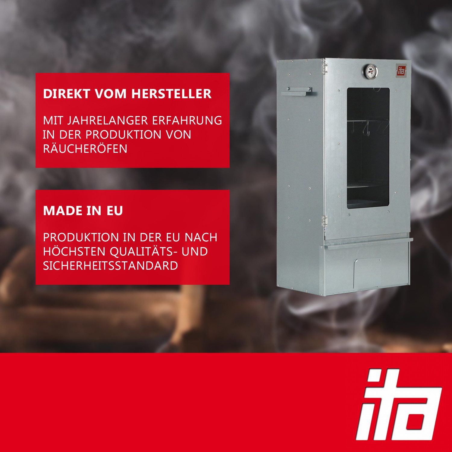 ITA Räucherofen Räucherofen 7002 - Premium Räucherschrank aus Edelstahl 3 Etagen 81 cm, 1-St., Smoker mit passendem Räuchertisch mit erweiterbarer Ablage