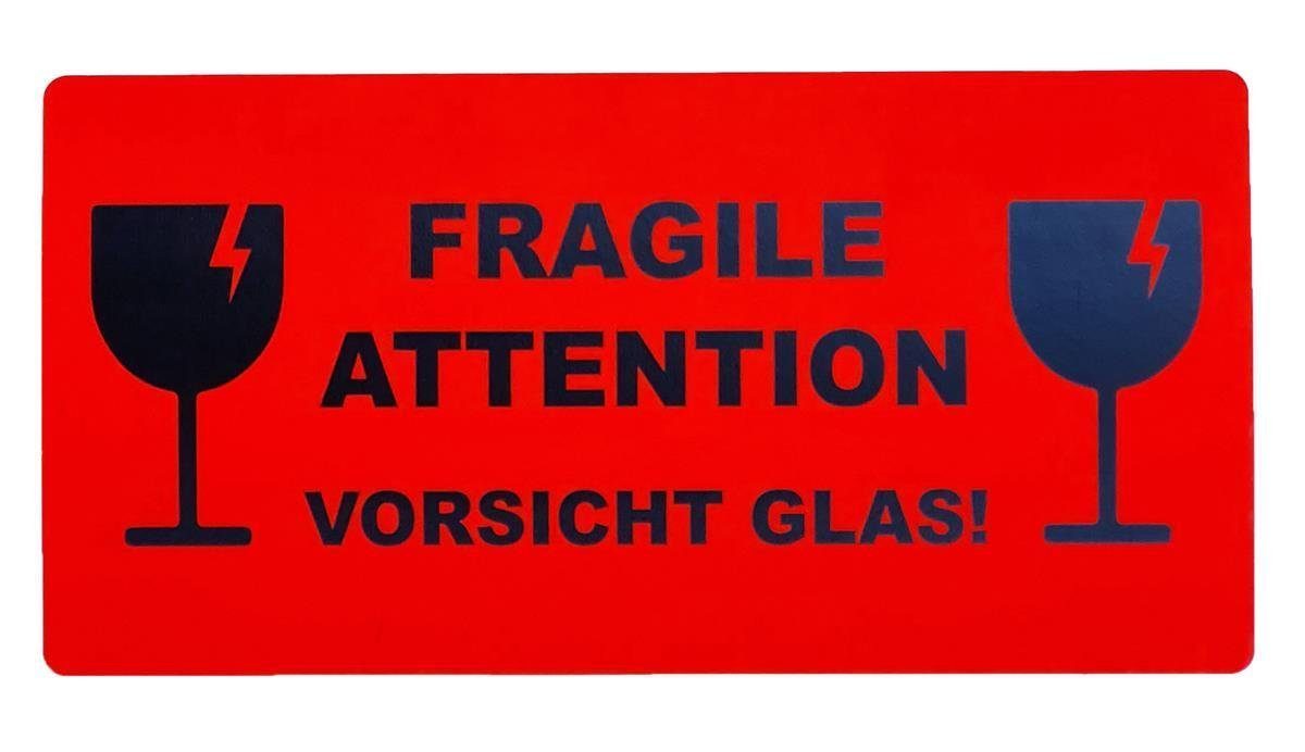 varivendo Etikett 50 Hinweisetiketten "Fragile Attention Vorsicht Glas", Warnaufkleber Versandaufkleber Versandetiketten Vorsicht Glas