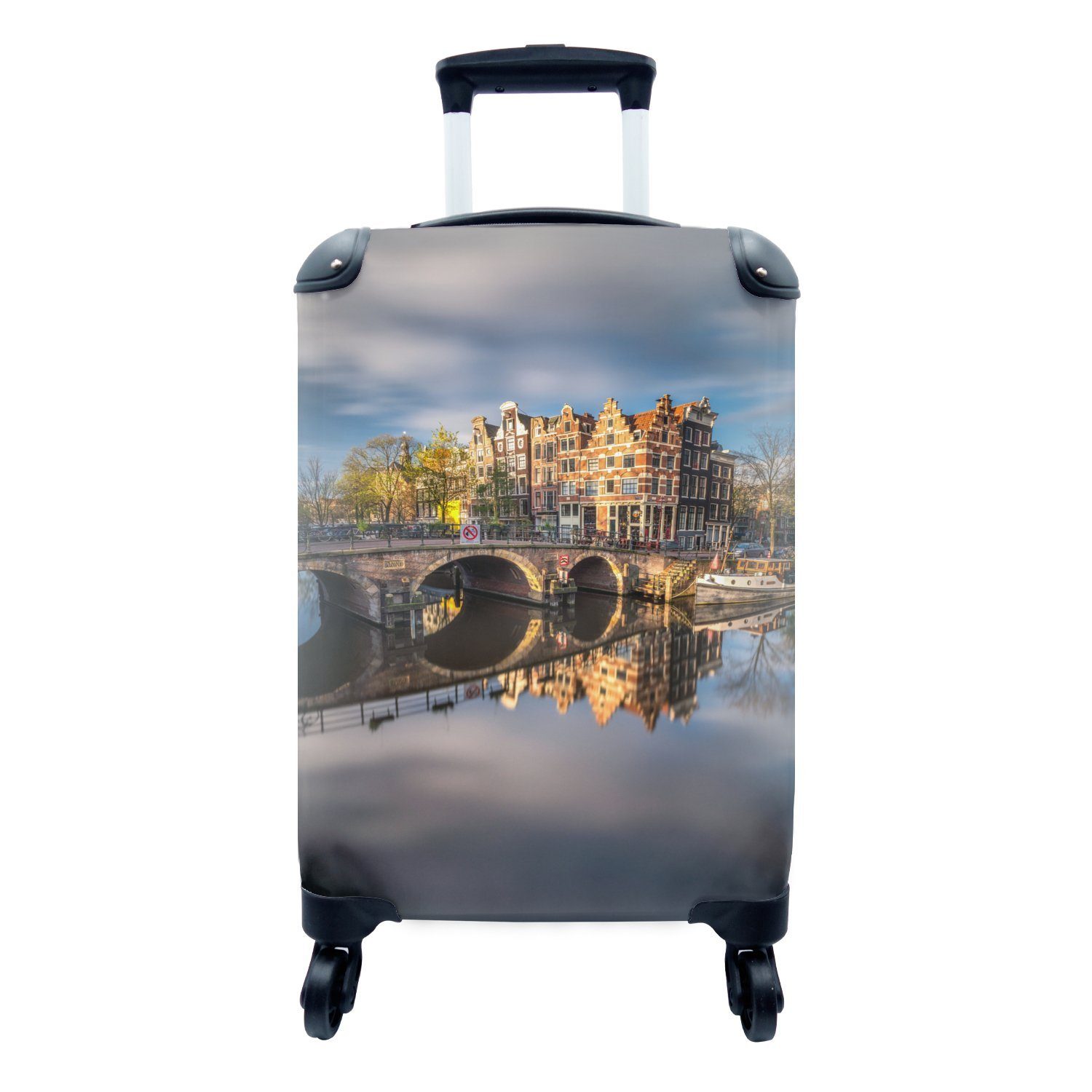 MuchoWow Handgepäckkoffer Typische herbstliche Impression der Prinsengracht in Amsterdam, 4 Rollen, Reisetasche mit rollen, Handgepäck für Ferien, Trolley, Reisekoffer