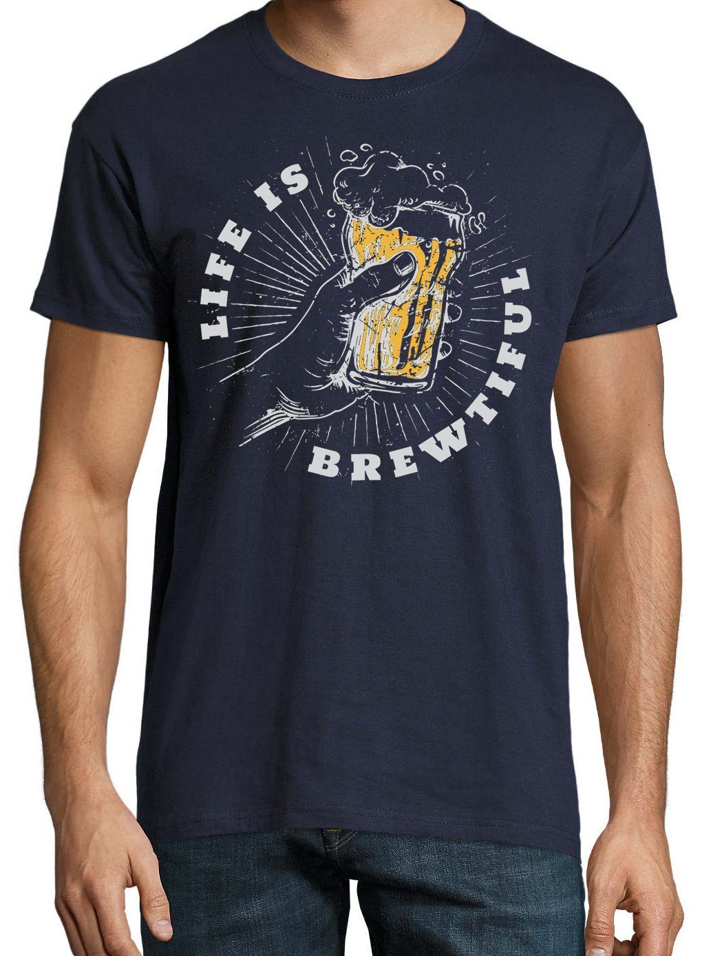 Navyblau Shirt Brewtiful mit Designz Herren Life trendigem Youth T-Shirt Is Frontprint
