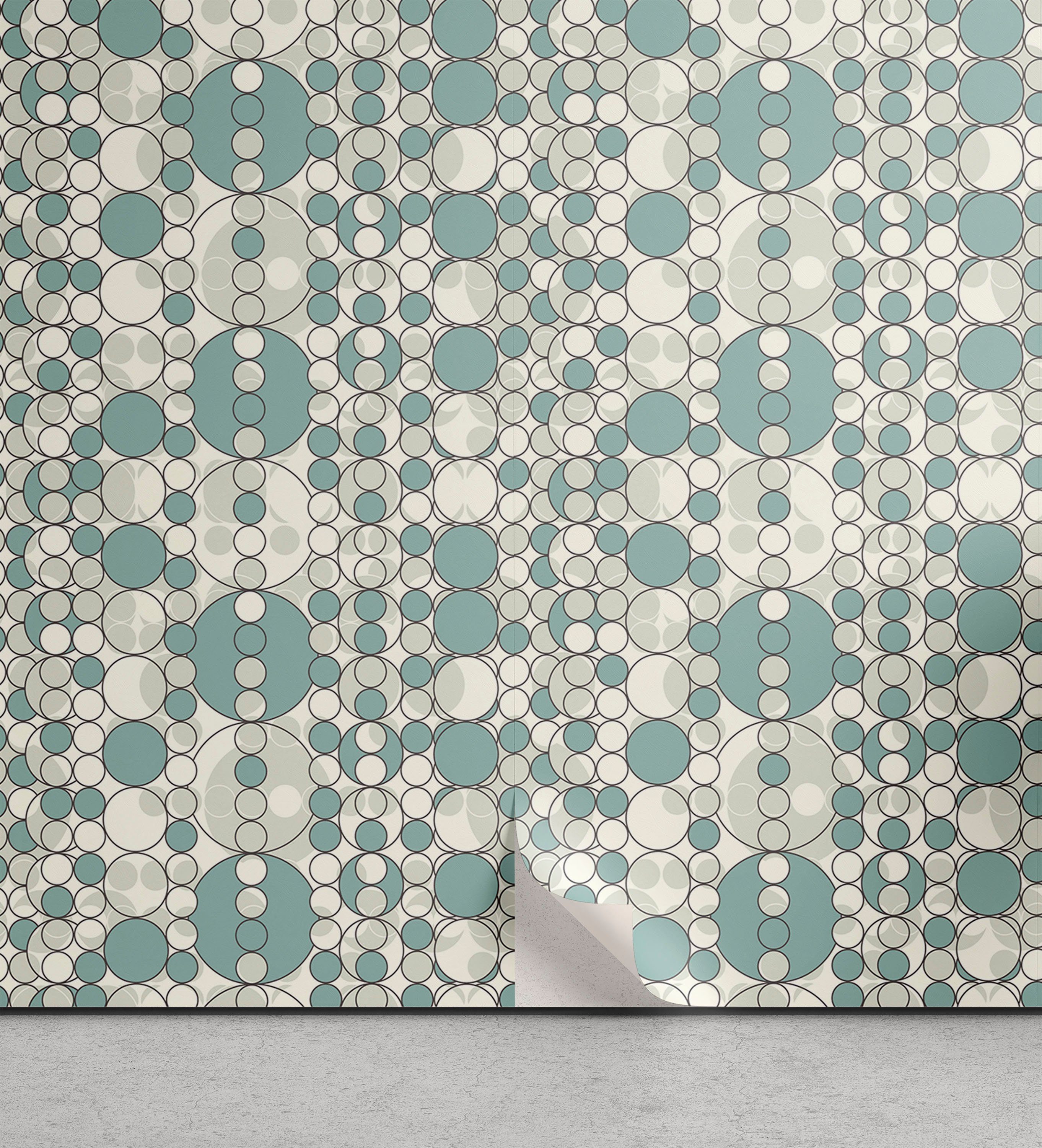 Abakuhaus Vinyltapete selbstklebendes Wohnzimmer Küchenakzent, Retro Weicher Abstrakte Kreise