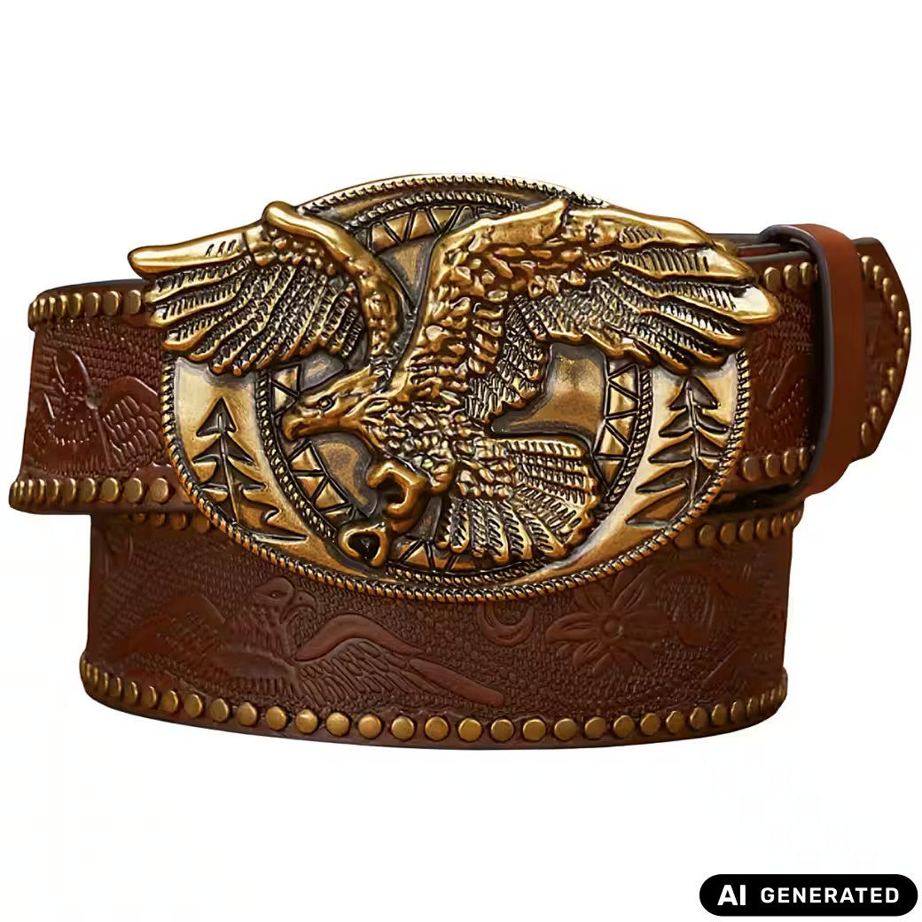 Nietengürtel Westerngürtel mit Adler Schnalle – im authentischen Cowboy Style