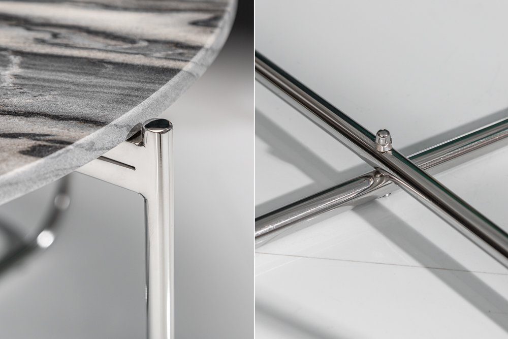 1-St), NOBLE grau · Wohnzimmer handmade · Metall Couchtisch Ø65cm (Einzelartikel, · silber riess-ambiente Marmor-Tischplatte rund · / abnehmbare