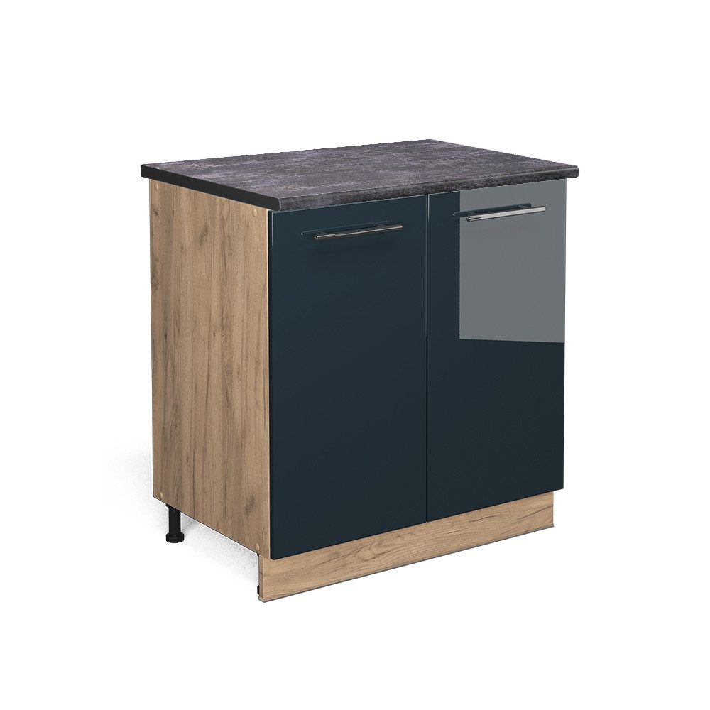 Vicco Spülenunterschrank Fame-Line, Dunkelblau Hochglanz/Goldkraft Eiche, günstig online kaufen