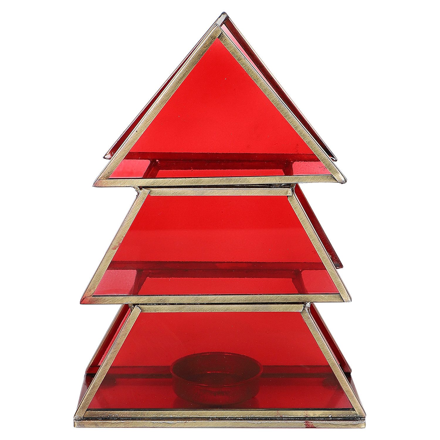 Marrakesch Orient & Mediterran Interior Teelichthalter Teelichthalter Christbaum Finse aus Glas in Rot 17 cm Windlicht Deko (1 St), Handarbeit