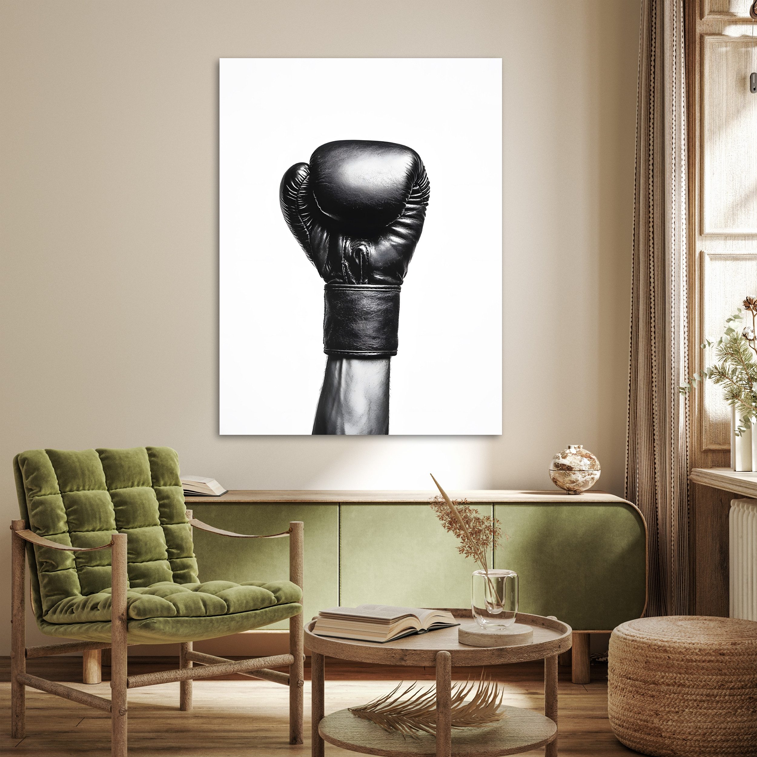 MuchoWow Poster Boxhandschuh - Schwarz - Hand, (1 St), Wandbild, Wohnzimmer Deko, Qualitätsdruck Dickes Papier, 90x120 cm
