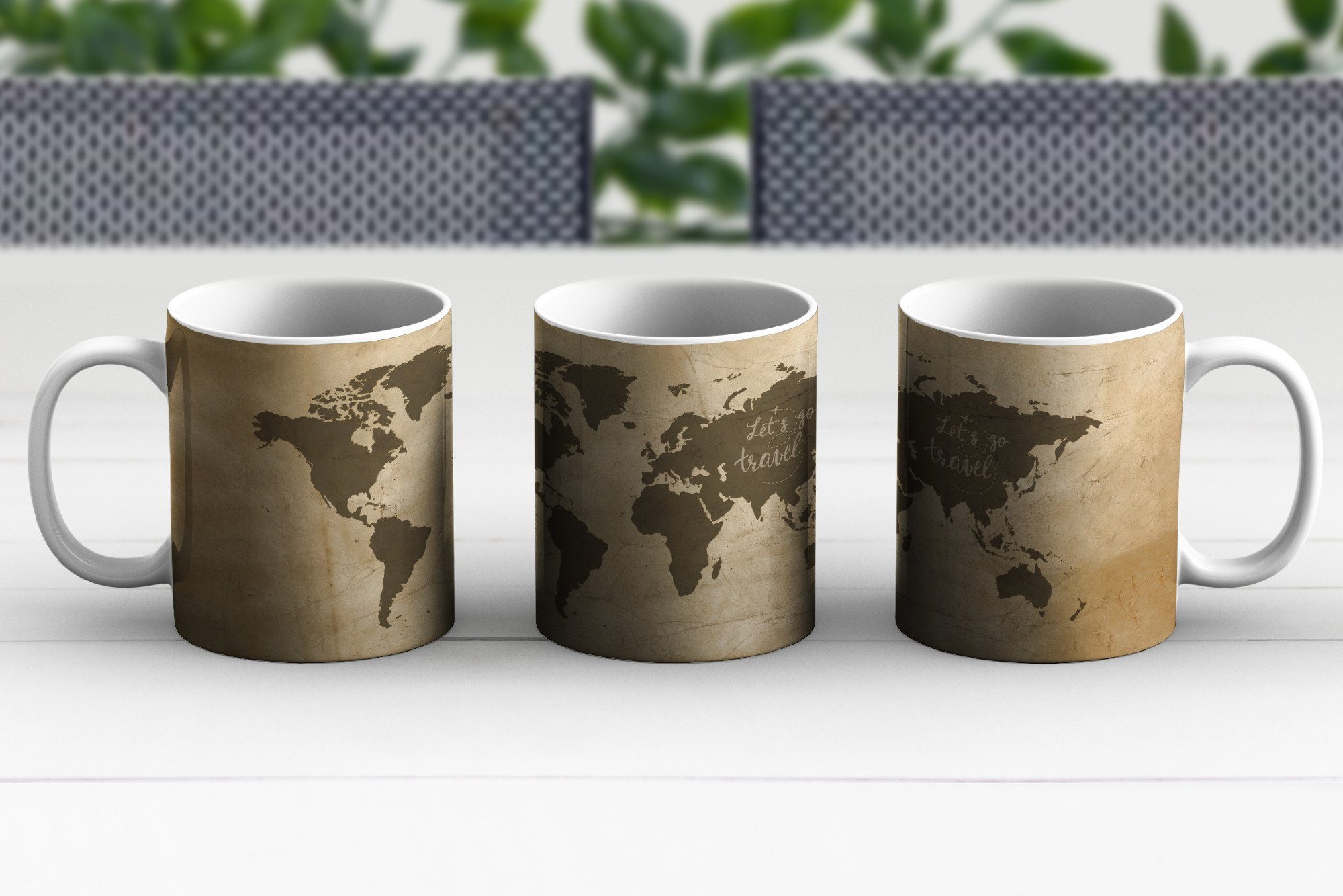 MuchoWow Tasse Weltkarte - - Becher, Schwarz, Teetasse, Keramik, Kaffeetassen, Geschenk Sprichwörter Teetasse