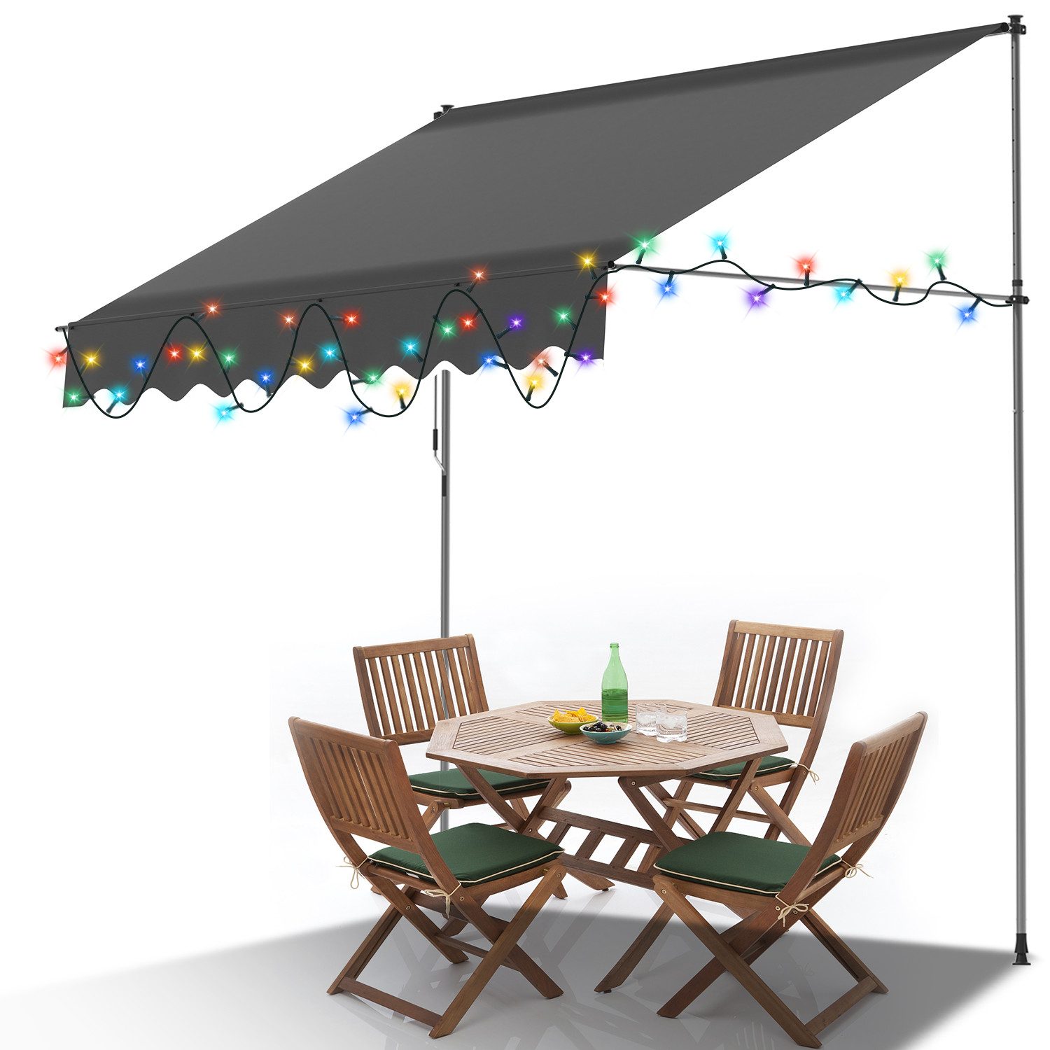 Klemmmarkise Klemmmarkise mit LED 250cm Balkonmarkise Markise mit Handkurbel Grau