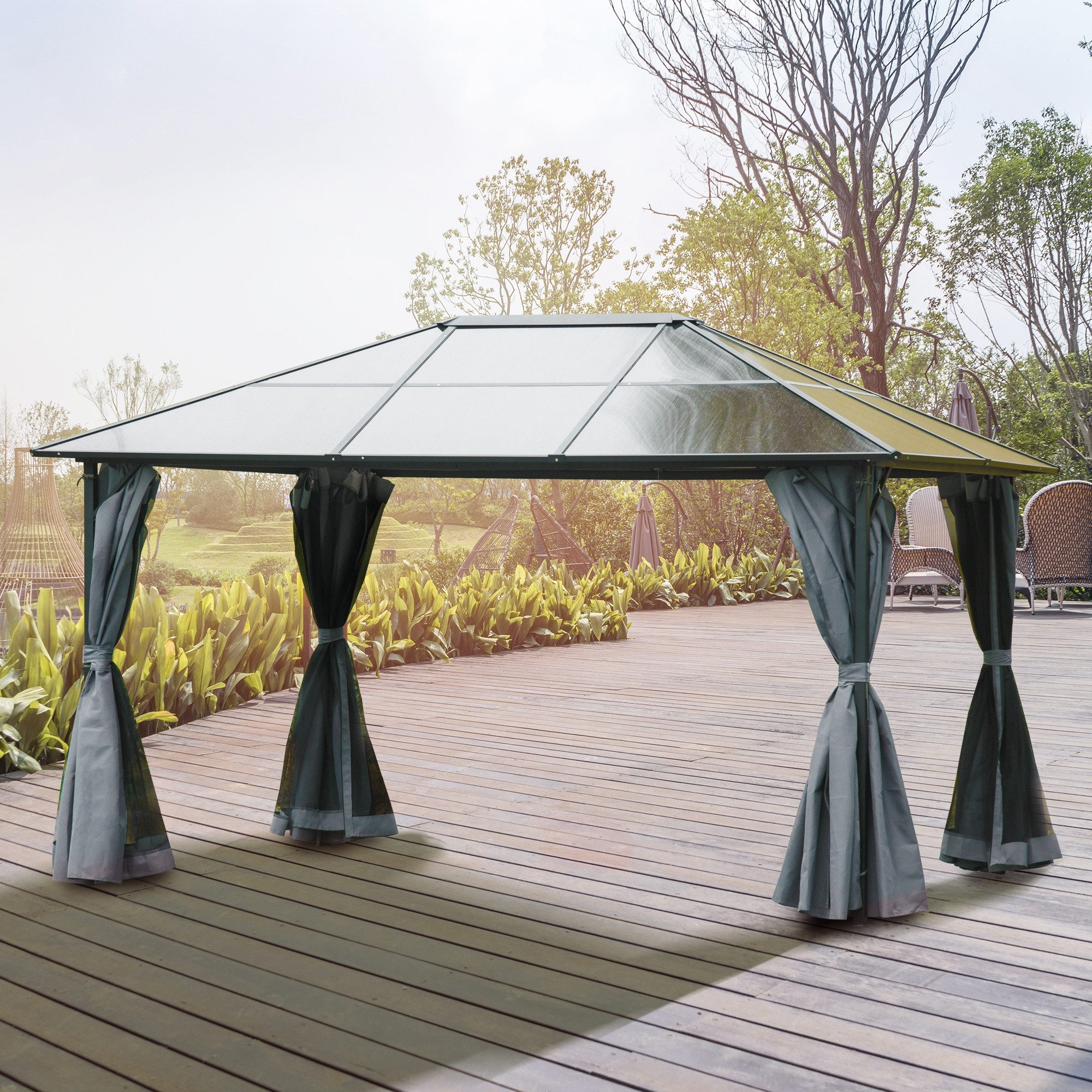 Outsunny Pavillon mit Seitenteilen, PC Dach, günstig online kaufen