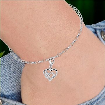 Goldene Hufeisen Charm Herz Herz Zirkonia Charm Anhänger aus 925 Sterling Silber (1 Stück, inkl. Etui), rhodiniert