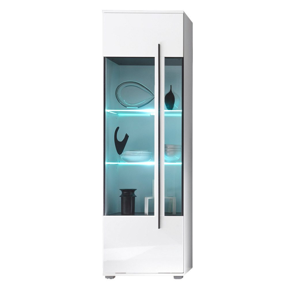 Lomadox Vitrine COLORADO-61 weiß Hochglanz inkl. LED mit Glaseinsatz aus Grauglas 60x200x37cm