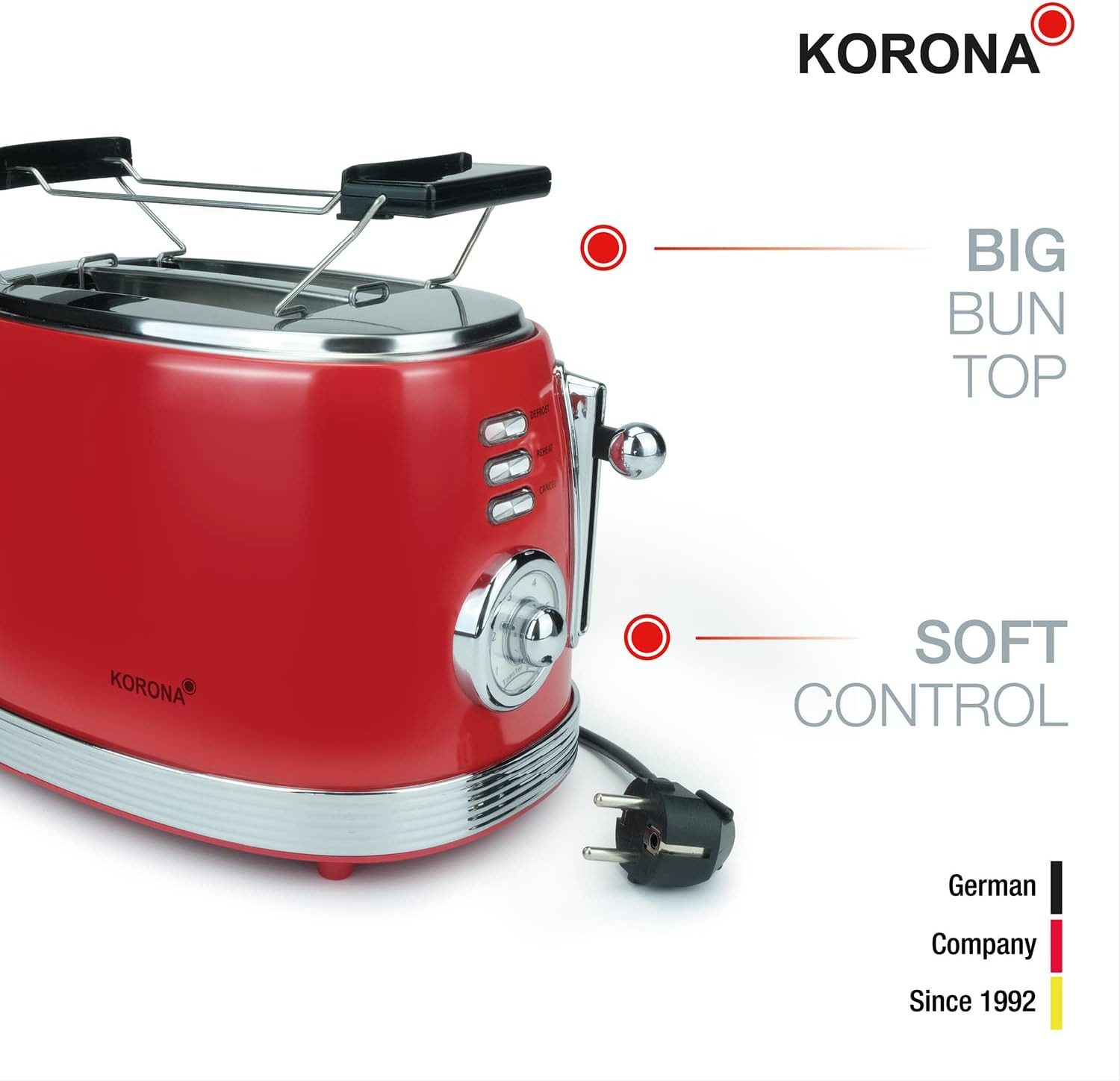 KORONA Toaster Retro Doppelschlitztoaster 21668, für 2 Scheiben, 850 W